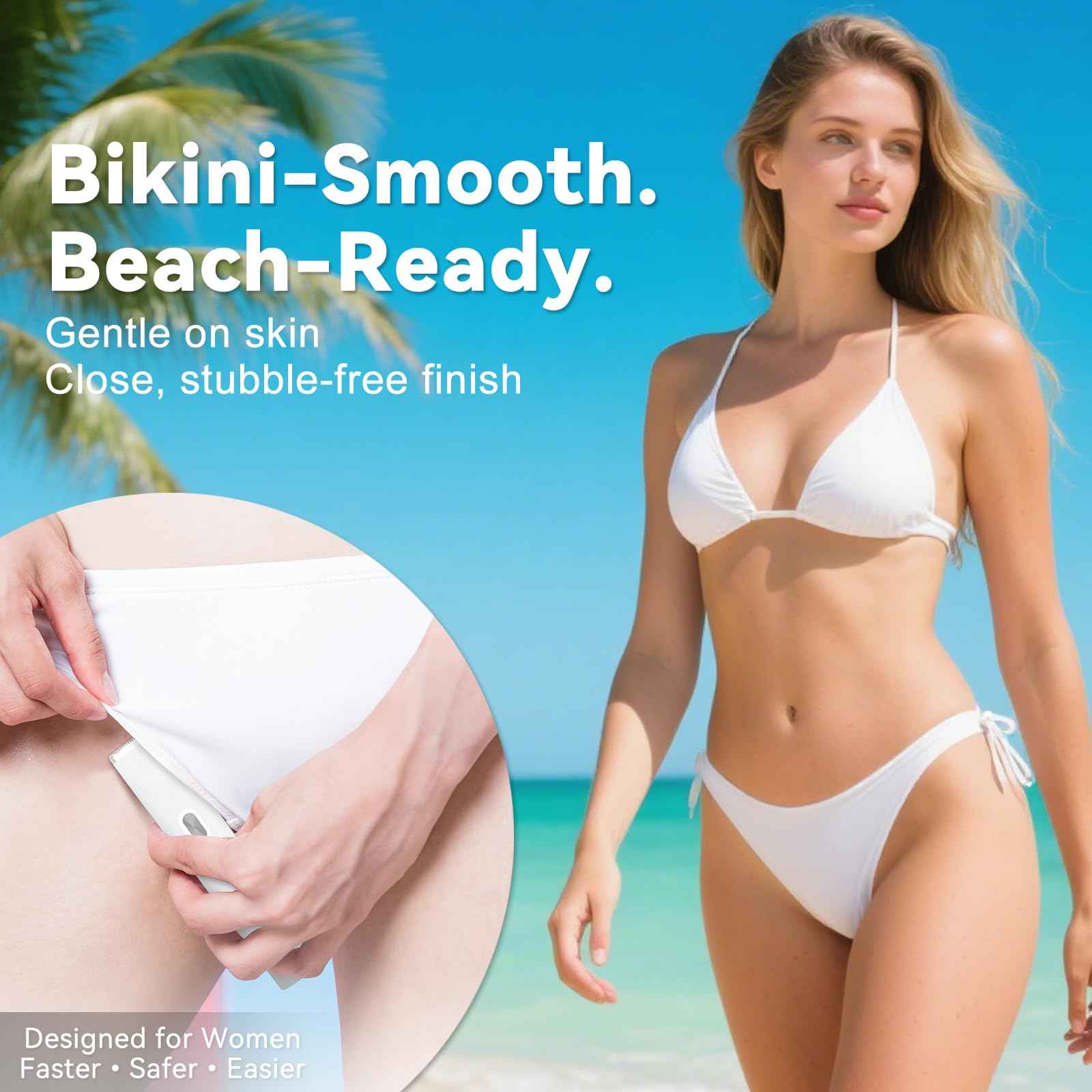 Fanovae Bikini Trimmer for Women – Gentle Electric Razor for Sensitive Areas, Waterproof USB-C Rechargeable Shaver for Body & Face, Stocking Stuffers Holiday Gift (Petal Pink + Pearl White)