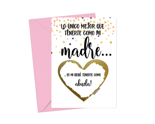 Spanish Pregnancy Scratch Off Card for Madre, Pregnancy Announcement Card for New Abuela From Daughter or Son, Reveal Card for Mom (Madre)