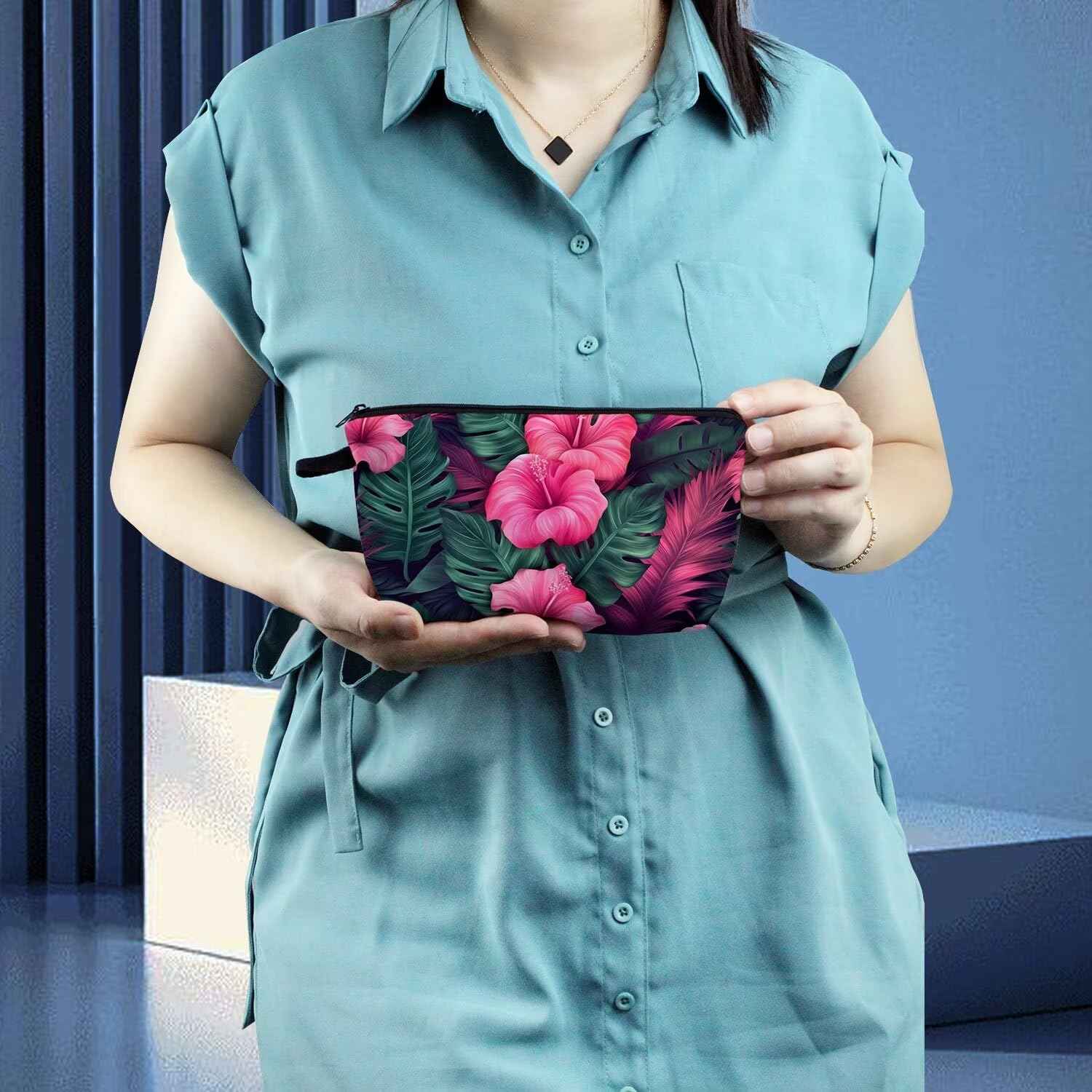 Livel lhood Tropical Flower Makeup Bag Cute Small Organizer Zipper Pouch Tropical Flower Cosmetic Bag Birthday Present for Women Friends -2