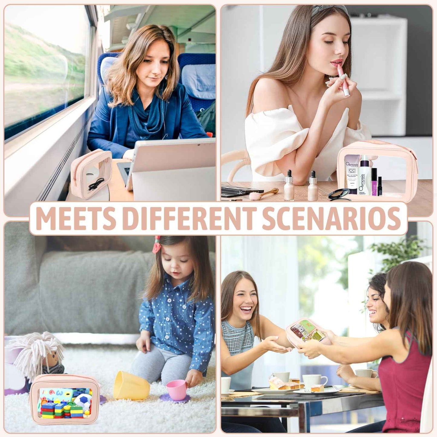 YOPCDJ 3Pack Clear Toiletry Bag,TSA Approved Travel Makeup Pouch with Zipper for Cosmetics and Toiletries，Diaper Bag Organizer Pouch Set，Women's Purse Organizer and Clear Car Bag