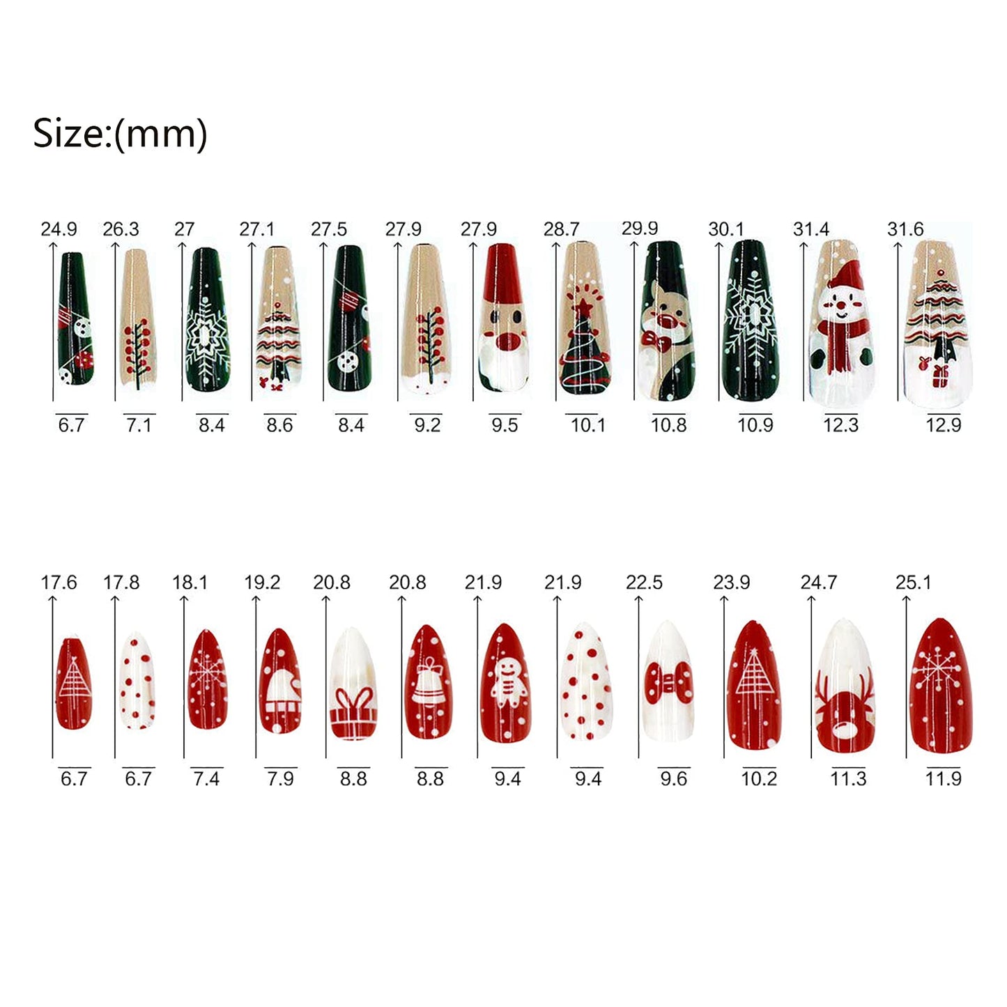 SUBANG 288 Pieces Christmas Nails Long Press on Nails Fake Nails Colorful Nails Full Cover Nails Acrylic Artificial False Nails for Women and Girls