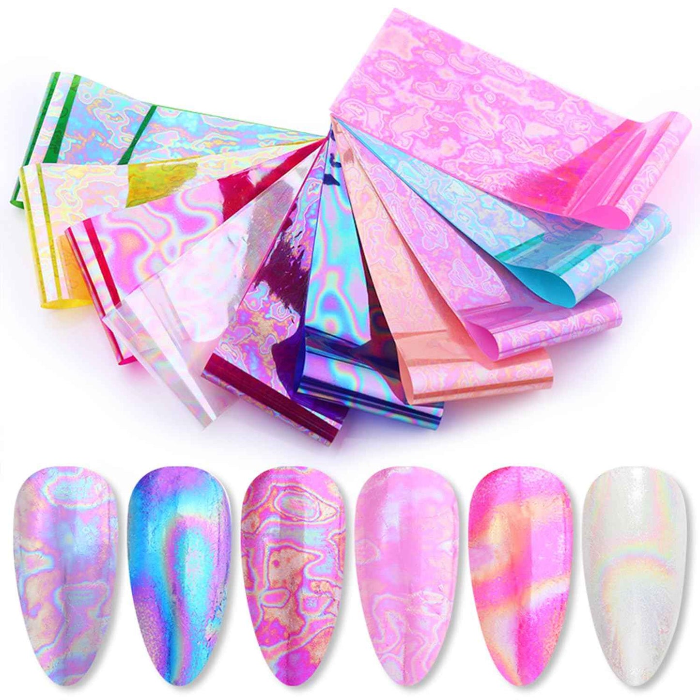 SILPECWEE 10 Rolls Aurora Nail Foil Laser Nail Transfer Foil Holographic Nail Art Foil Decals Iridescent Foil for Nails Fingernail Stickers Manicure Design for Women DIY Decoration