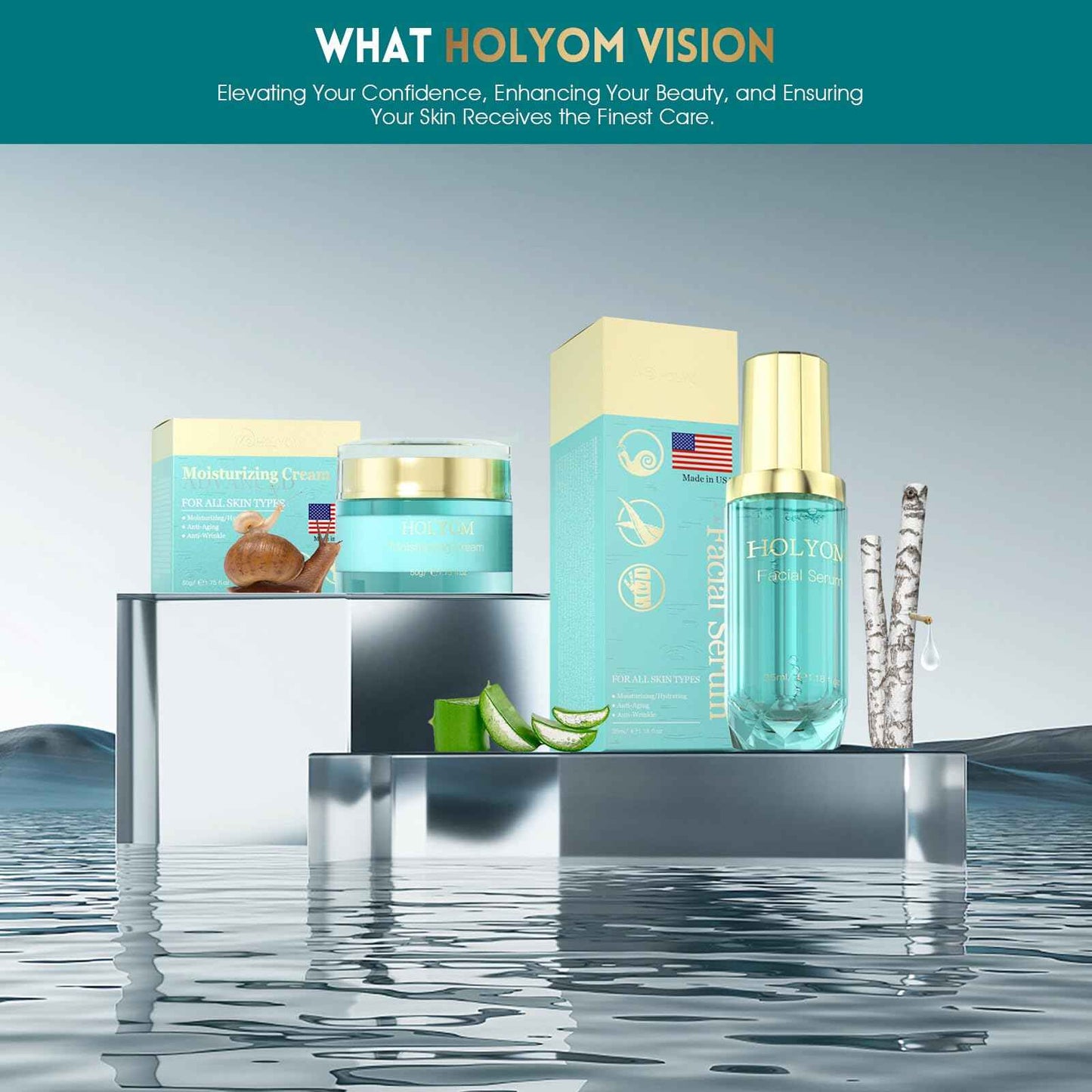 HOLYOM Snail Mucin Face Serum with Hyaluronic Acid – Anti-Aging Facial Serum for Fine Lines, Wrinkles & Dull Skin – Hydrating & Firming Essence for All Skin Types, 1.18 fl oz