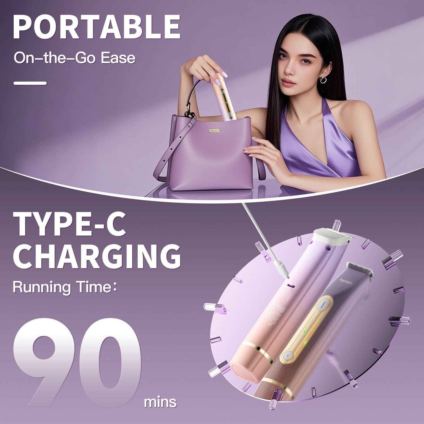 Bikini Trimmer for Women, Electric Razors with Dual Heads, Rechargeable Pubic Hair Trimmer with IPX7 Waterproof, Painless Pro Shaver for Underarm Leg Arm Body Face Private Area（RoyalRose）