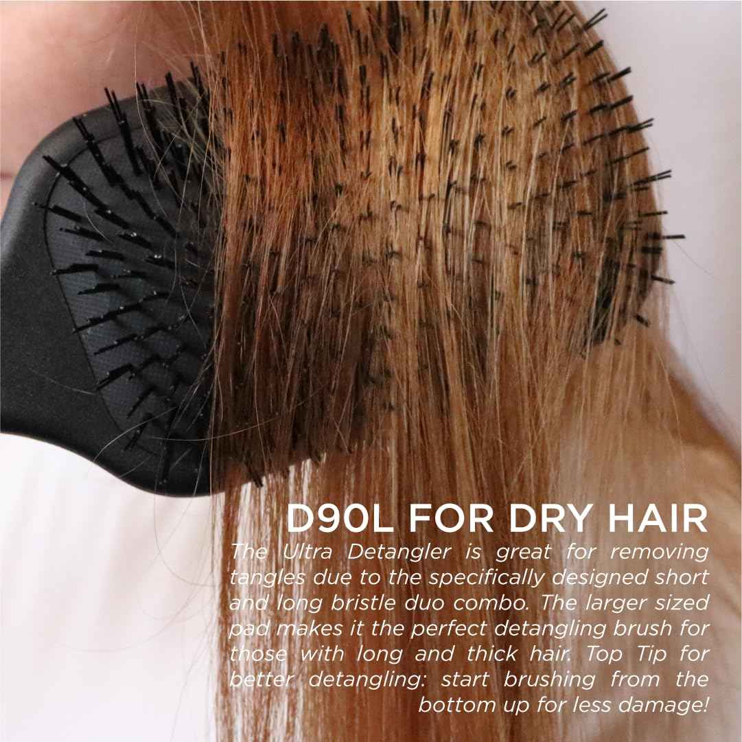 Denman Tangle Tamer Ultra (Black) Detangling Paddle Brush For Curly Hair And Black Natural Hair - use with both Wet & Dry Hair, D90L
