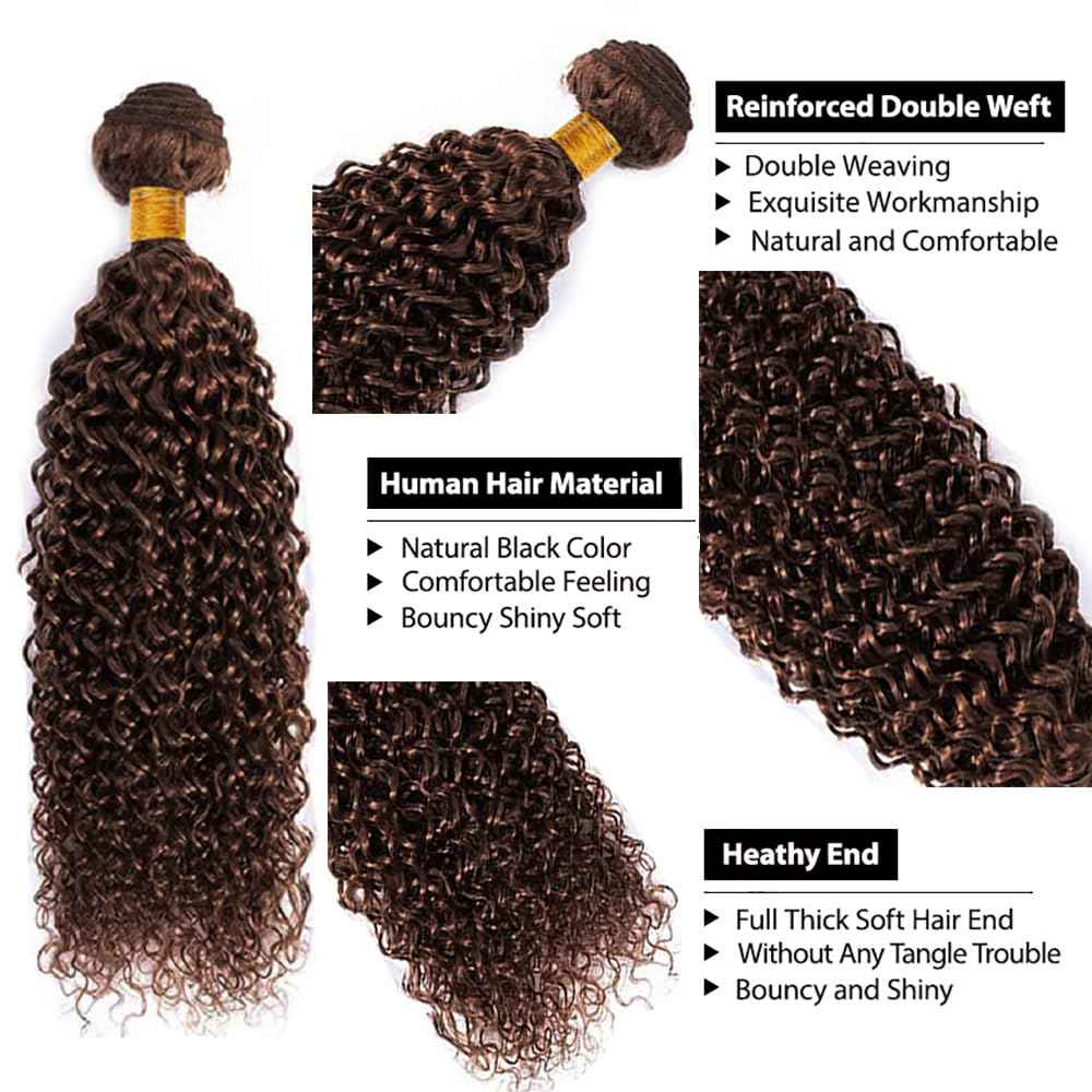 Brown Human Hair Bundles Chocolate Brown Kinky Curly Bundles 18 Inch Niegmeag Peruvian Virgin Remy Hair Extensions Double Weft Color 4 Kinky Curly Bundle Hair Weave 100g