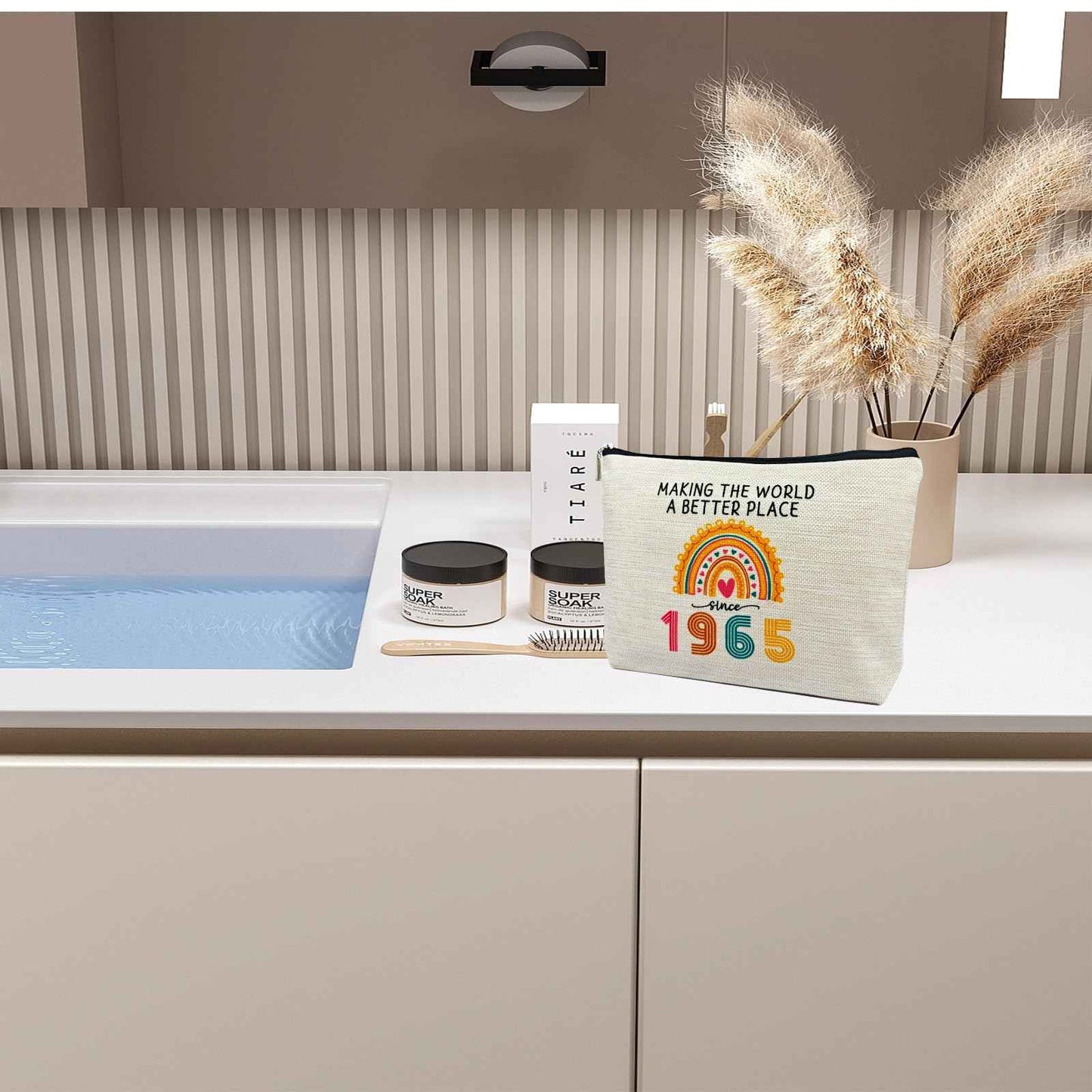 ancpeany 60th Birthday Gifts for Women Her, Happy 60th Birthday Decorations for Wife, Mom, Grandma, Friend, 1965 60 Year Old Gift Ideas Makeup Bag, Mothers Day, Christmas Cosmetic Travel Zipper Pouch