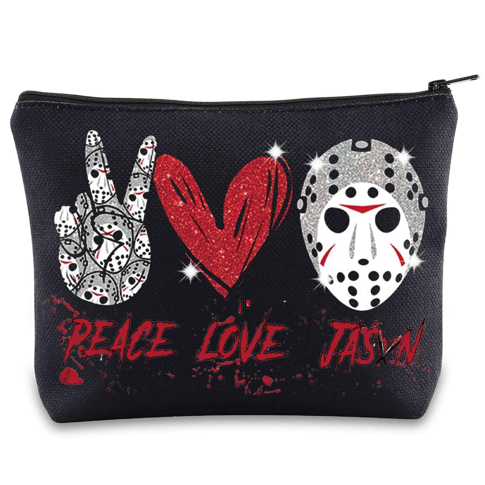 BWWKTOP Mask Slasher Cosmetic Makeup Bag Mask Fans Gifts Peace Love Zipper Pouch Bag Machete Killer Merchandise (PEACE JASON)