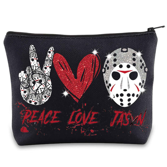 BWWKTOP Mask Slasher Cosmetic Makeup Bag Mask Fans Gifts Peace Love Zipper Pouch Bag Machete Killer Merchandise (PEACE JASON)