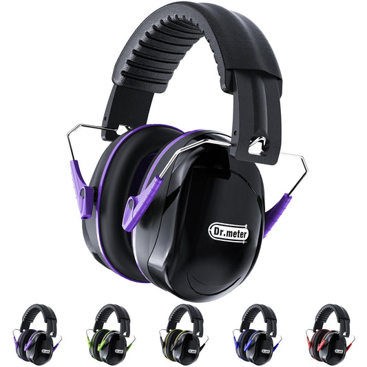 Dr.meter Hearing Protection Ear Muffs, 28dB Noise Reduction Safety Earmuffs with Adjustable Headband, Ear Defenders for DIY, Shooting, Mawing Lawn or Hunting, Storage Bag Included-Black & Purple