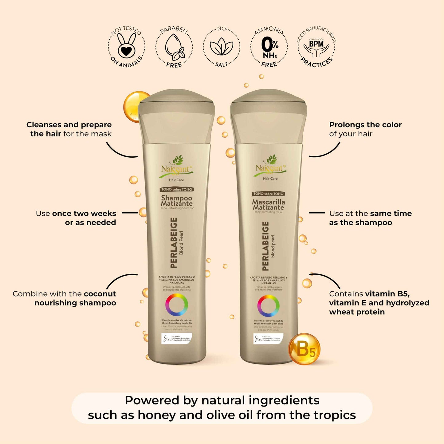 Naissant Set No Yellow Shampoo, Treatment Mask and Argan Oil. Color Care,Hair Intensifier and Damage Repair. Without Salt and Parabens for Blonde Hair (Perla Beige)