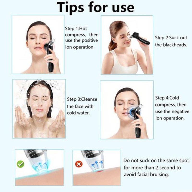 Blackhead Remover Vacuum,USB Interface Type Pore Cleaner with Hot&Cold Compress,Positive&Negative Ion Massage, Blackhead Extractor Pimple Sucker with 5 Adjustable Suction Levels for Men and Women