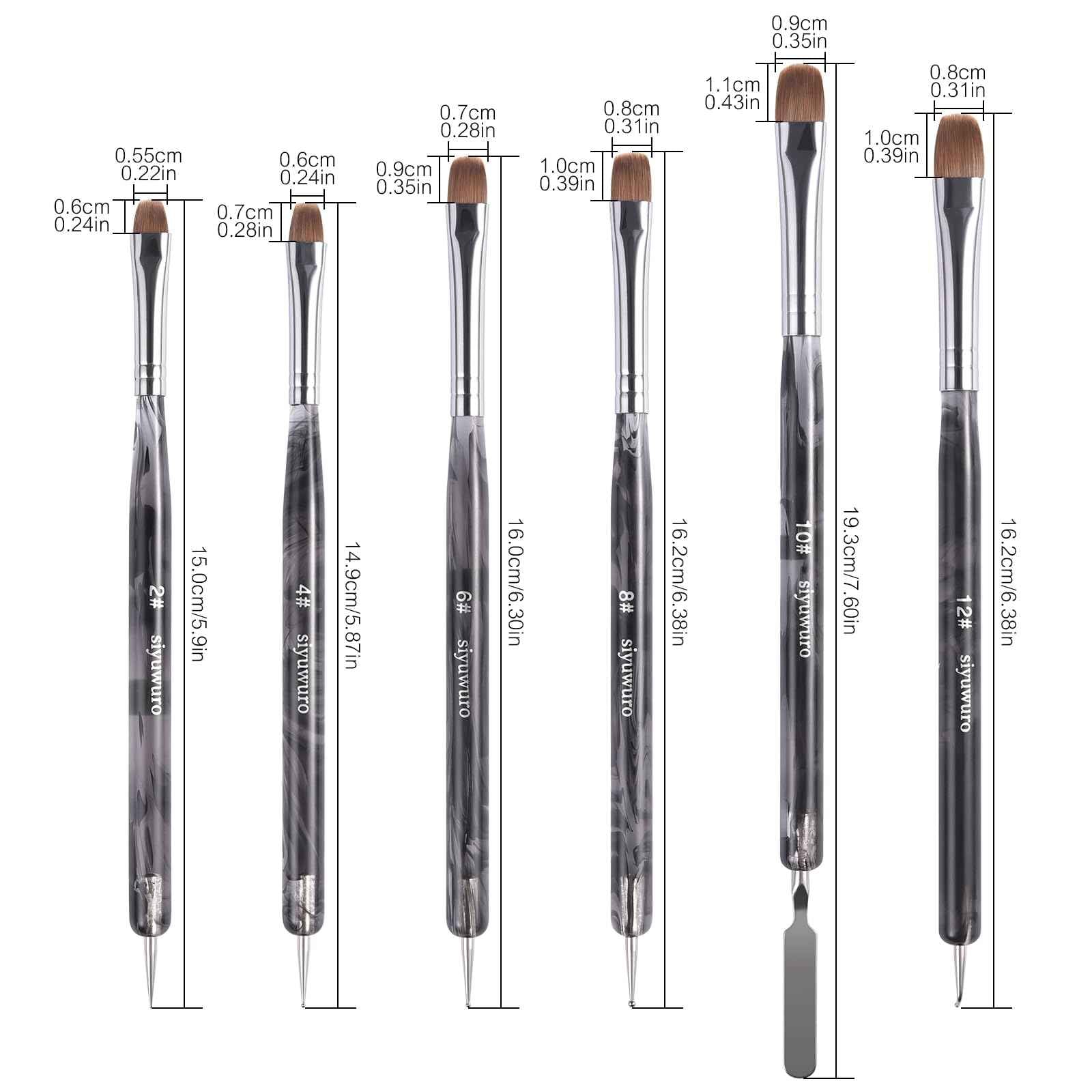 siyuwuro 6Pcs Kolinsky Sable Nail Brush French Nail Brush 2 Way Professional UV Gel Acrylic Nail Art Brush with Dotting Tool for French Manicure Cuticle Clean Up Nail Art Design Pen (Set)