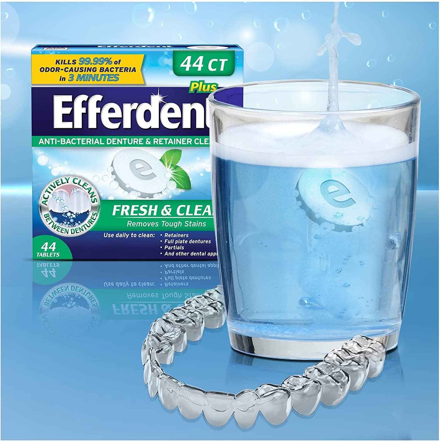 Efferdent Retainer Cleaning Tablets, Denture Cleaning Tablets for Dental Appliances, Minty Fresh & Clean, 44 Count (Pack of 5)
