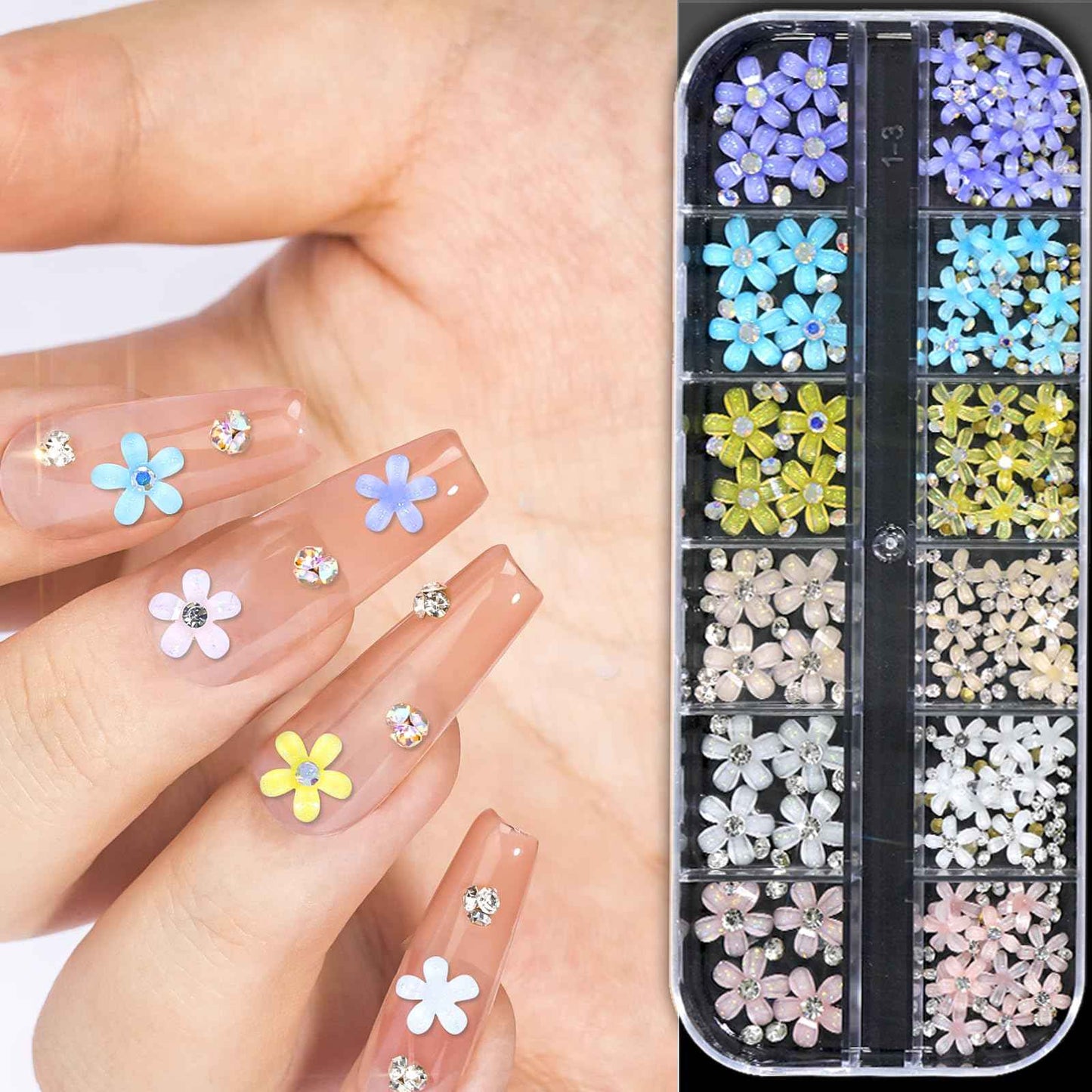 HNUIX Nail Charms - Nail Rhinestones Kit with 6 Boxes of Nail Gems, 3D Charms for Nails, Colorful Clear Flatback Gems, Pearls,Butterfly, Bow, Flowers, Caviar Beads, Multi Shape Crystals for Craft