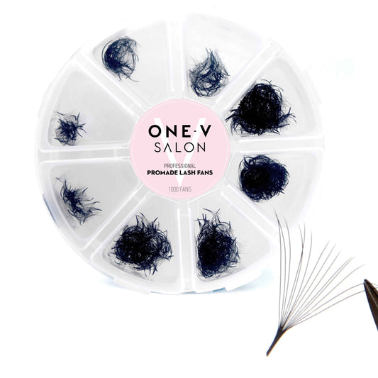 One V Salon Pro 14D Promade Loose Fans, 1000 Premade Extreme Mega Volume Lash Fans | C Curl | 0.05 mm | 8–15 mm Mixed Lengths | Thin Base, Hand-Crafted Eyelash Extensions(14D-0.05-C-Curl)