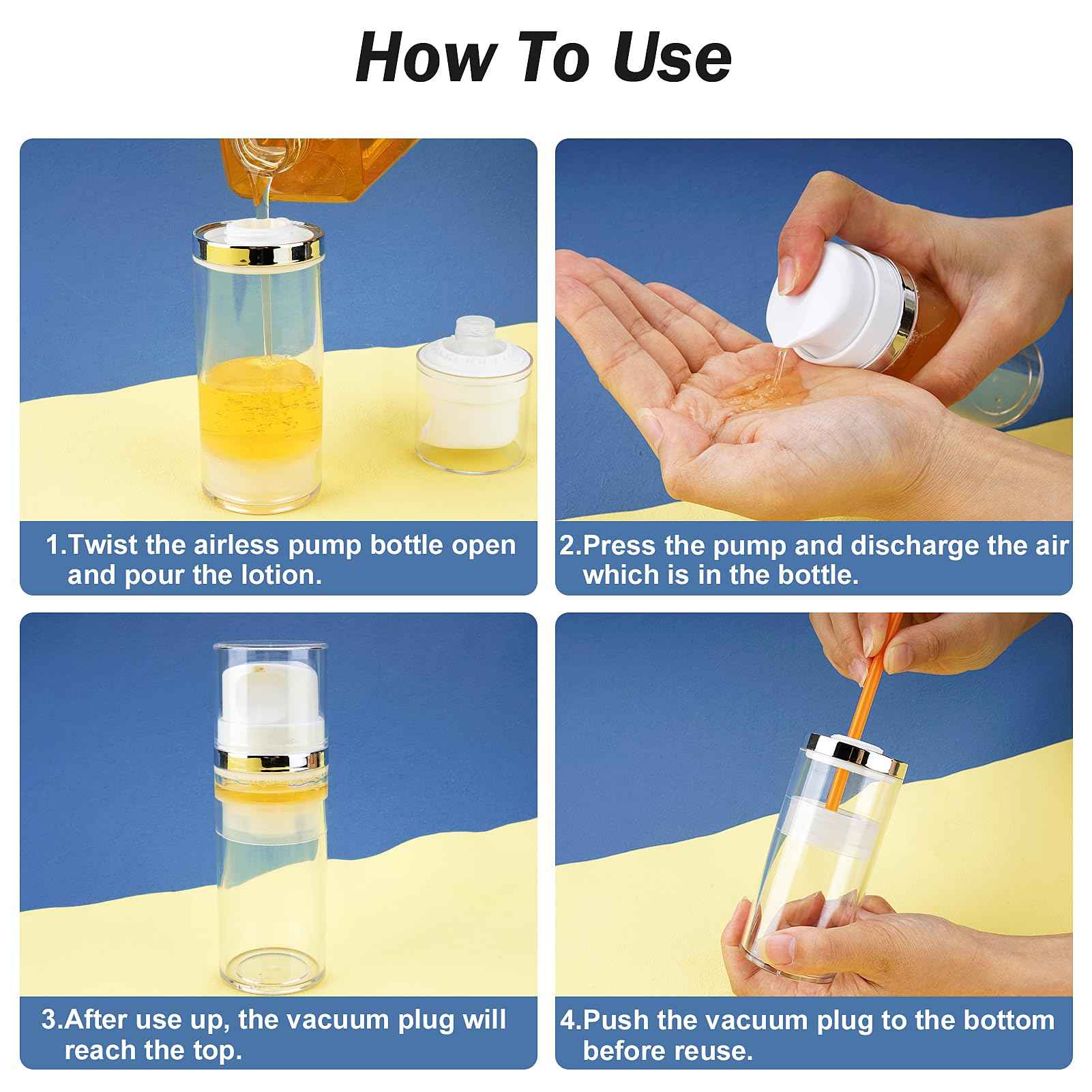 Cosywell Airless Pump Jars 3.7oz/110ml 4 Pack Pump Bottle Dispenser Empty Moisturizer airless Pump Bottles Cosmetic Pump Container Travel Pump Bottles for Toiletries Shampoo Lotion and Cream Clear