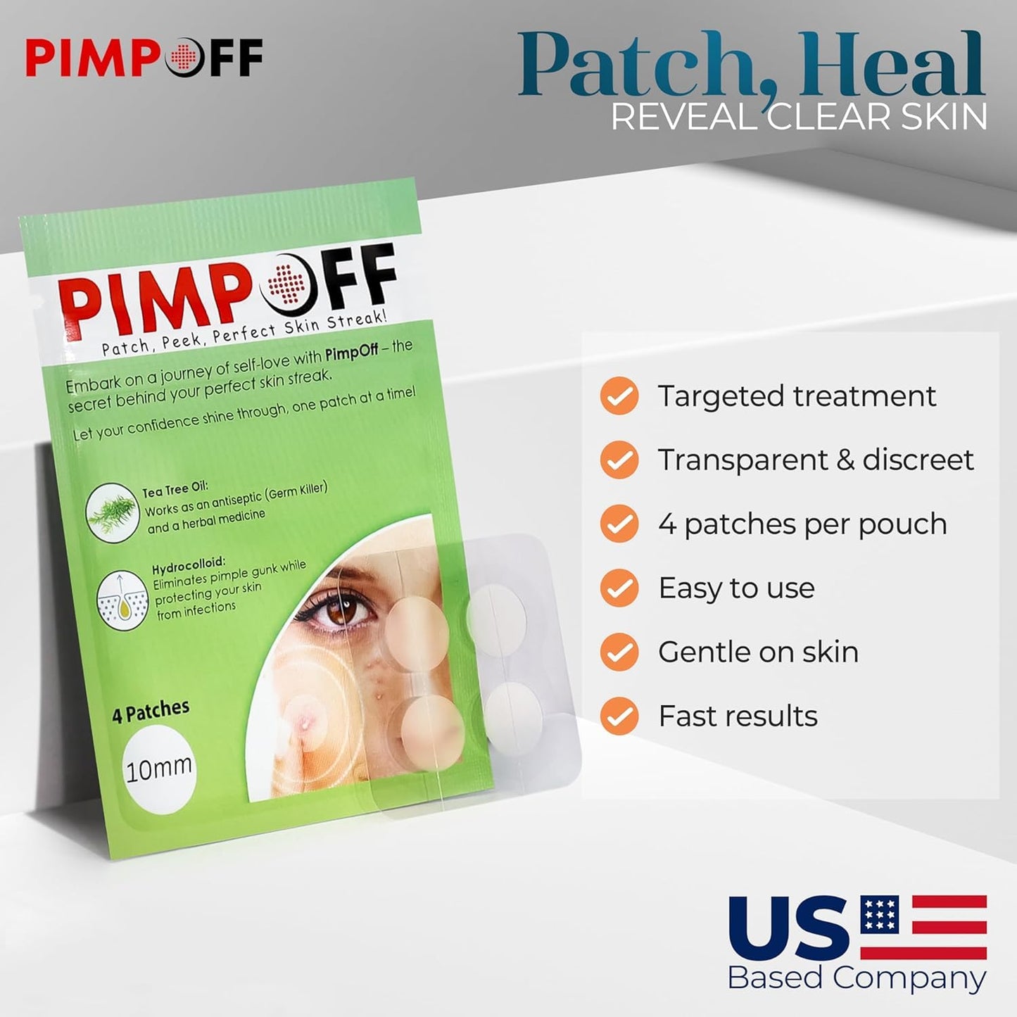 PIMPOFF Clear Hydrocolloid Acne Patches - Effective Blemish Coverage with Tea Tree Oil - Acne Dots for Face - Skin Care Solution - Zit and Breakout Treatment (84 Patches With Mirror)