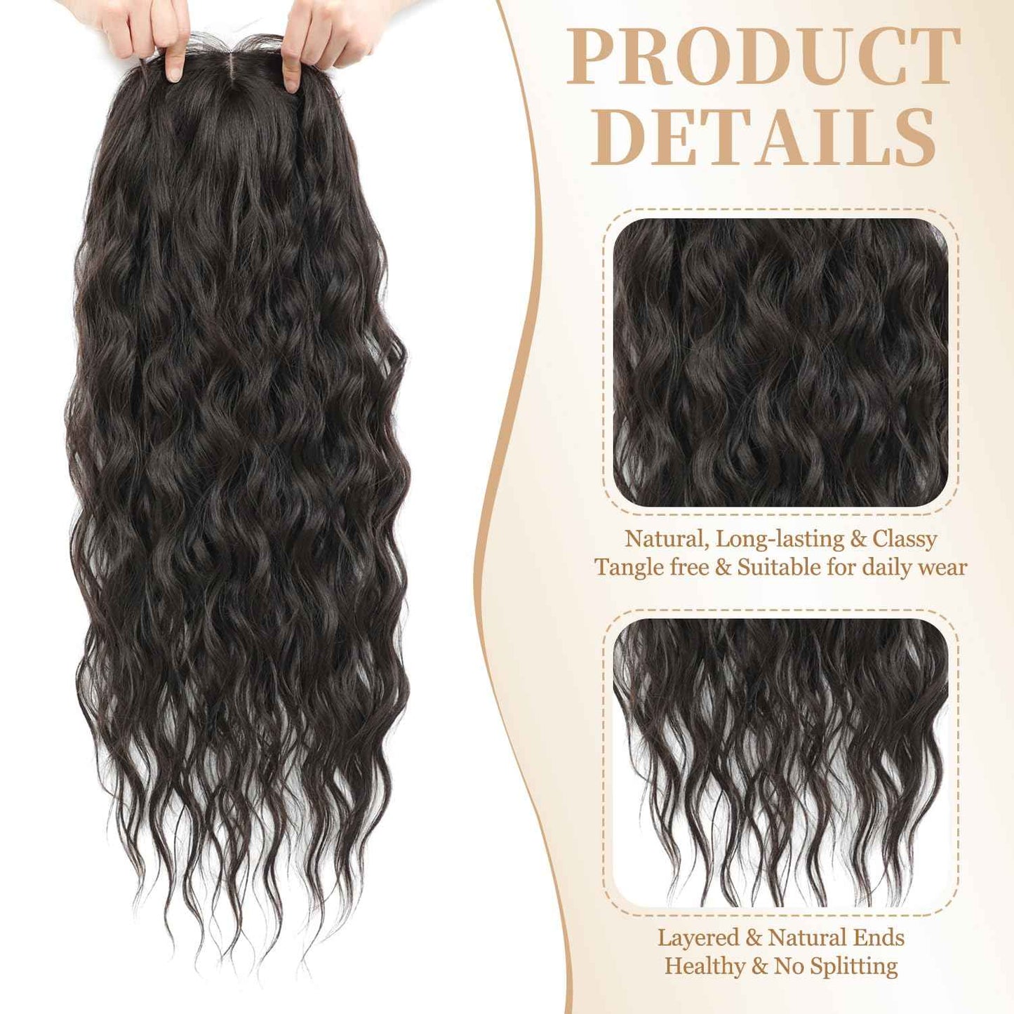 UDU Long Curly Hair Topper for Women with Thinning Hair – Natural Look, Lightweight Clip-In Hairpiece, Full Coverage and Volume, Easy to Style, Comfortable and Easy to Wear