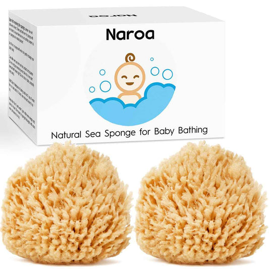 NAROA Natural Baby Bath Sponge in Gift Box | Premium Soft Wool Sea Sponge for Babies | Newborn Bath Time Essentials | Sustainable & Plastic Free (2 Pack)