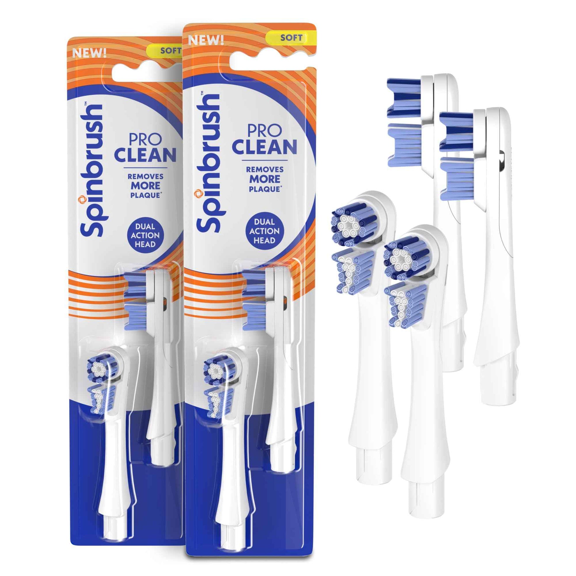 Spinbrush New PRO Clean Replacement Heads, Electric Toothbrush Refills, Soft Bristles, 4 Count