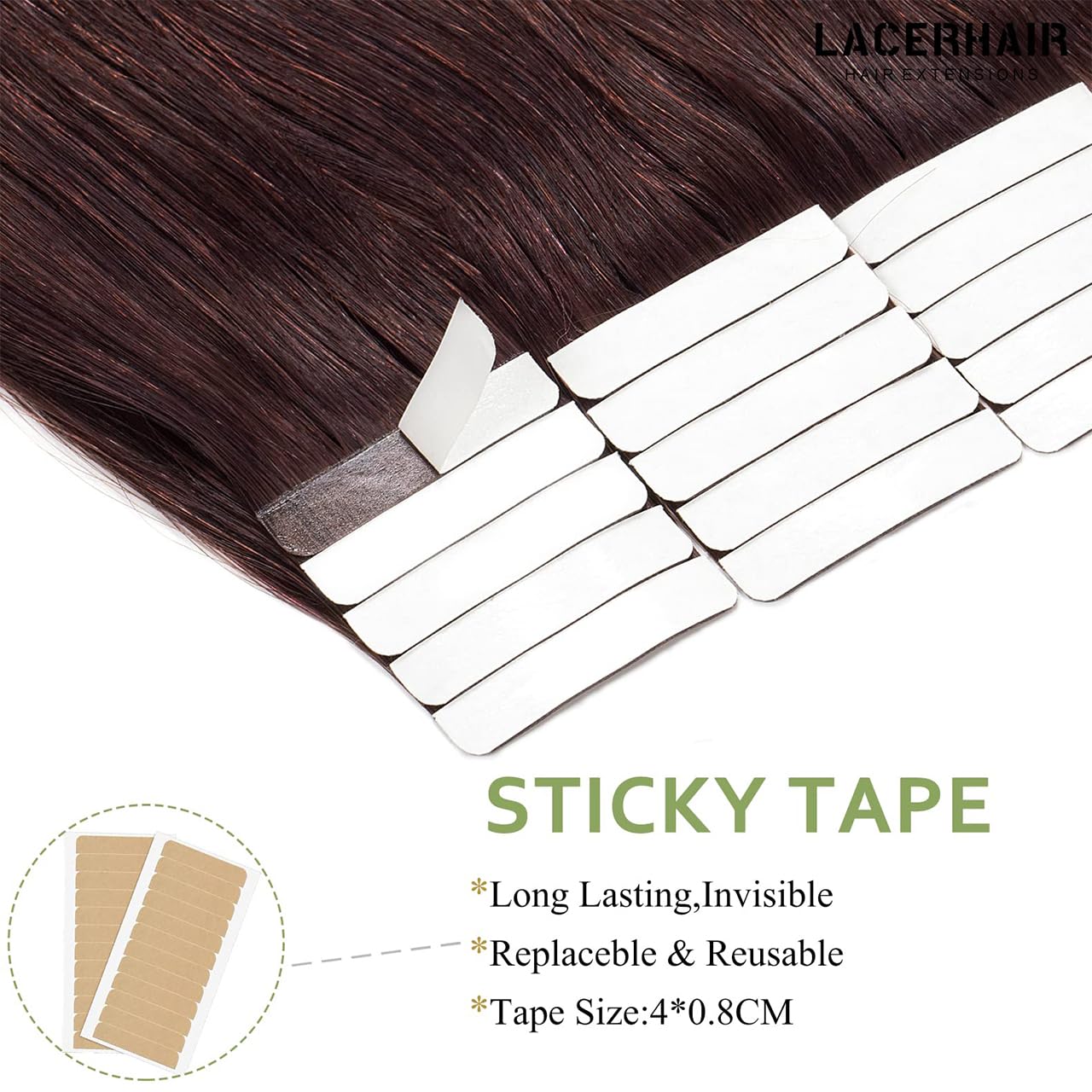 Lacer Wine Tape in Hair Extensions Human Hair Burgundy Double Sided Silky Straight Seamless Skin Weft 100% Virgin Burgundy Tape in Human Hair Extensions 50g 20pcs 16 Inch #99J