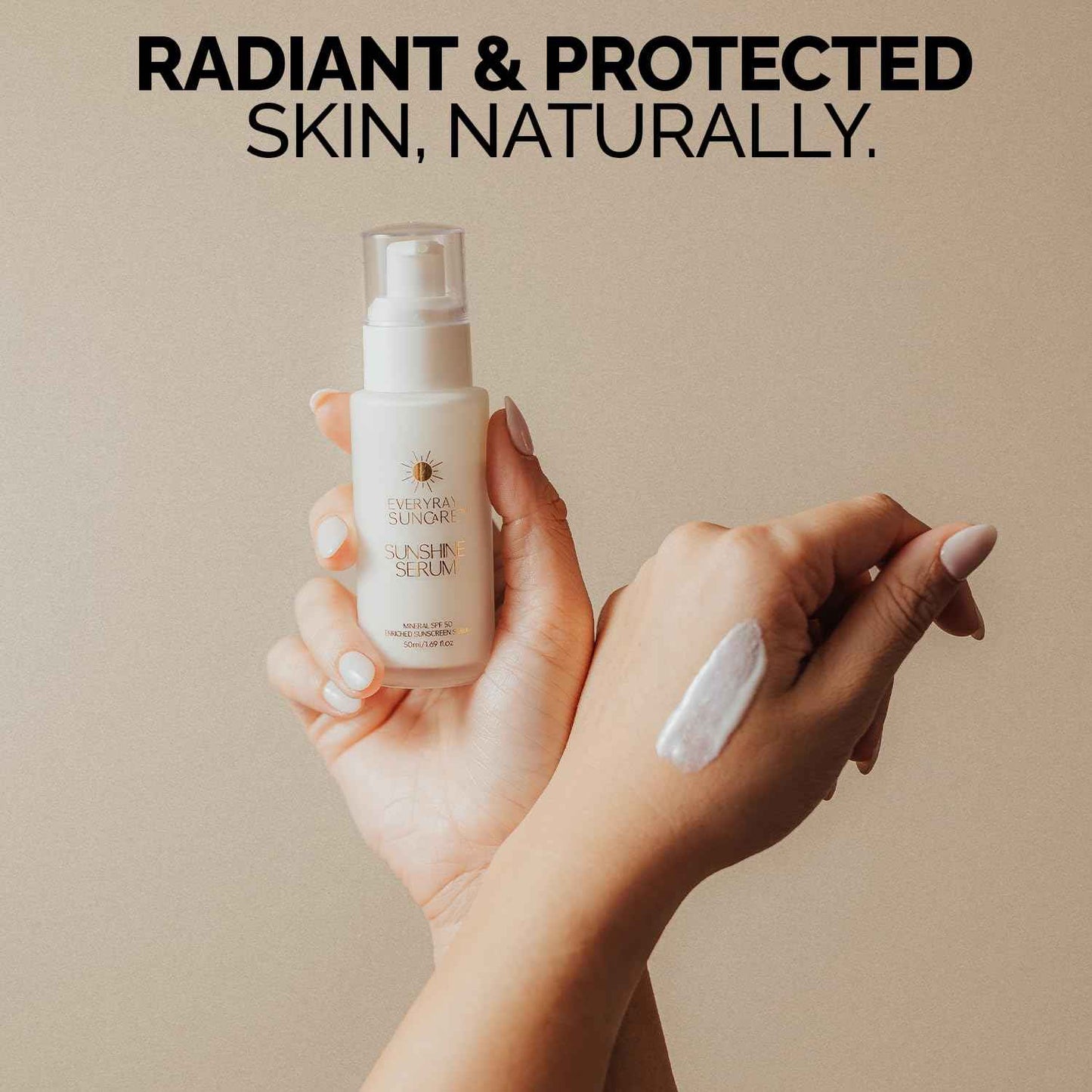 EveryRay Suncare - Sunshine Serum - Enriched Mineral Suncreen Serum - 1.69 fl oz - SPF 50 with skin hydrating squalane and Vitamin C - For All Skin Types and Skin Tones