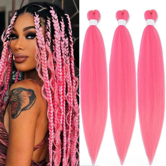 Braiding Hair Pre Stretched for Women Hair Extensions Box Braids Soft Synthetic Knotless Yaki Texture Hot Water Setting Braid Hot Pink (24inch 3Packs)