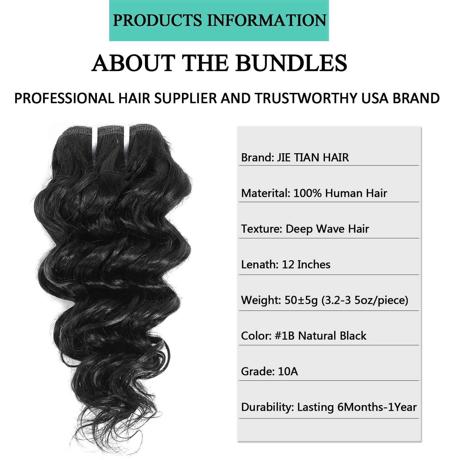 JTdebade Deep Wave Human Hair bundles 10 Inch 12A Grade Brazilian Hair 100% Virgin Weave Bundles Human Hair for Black Women (10'' 10'' 10'' 10'')