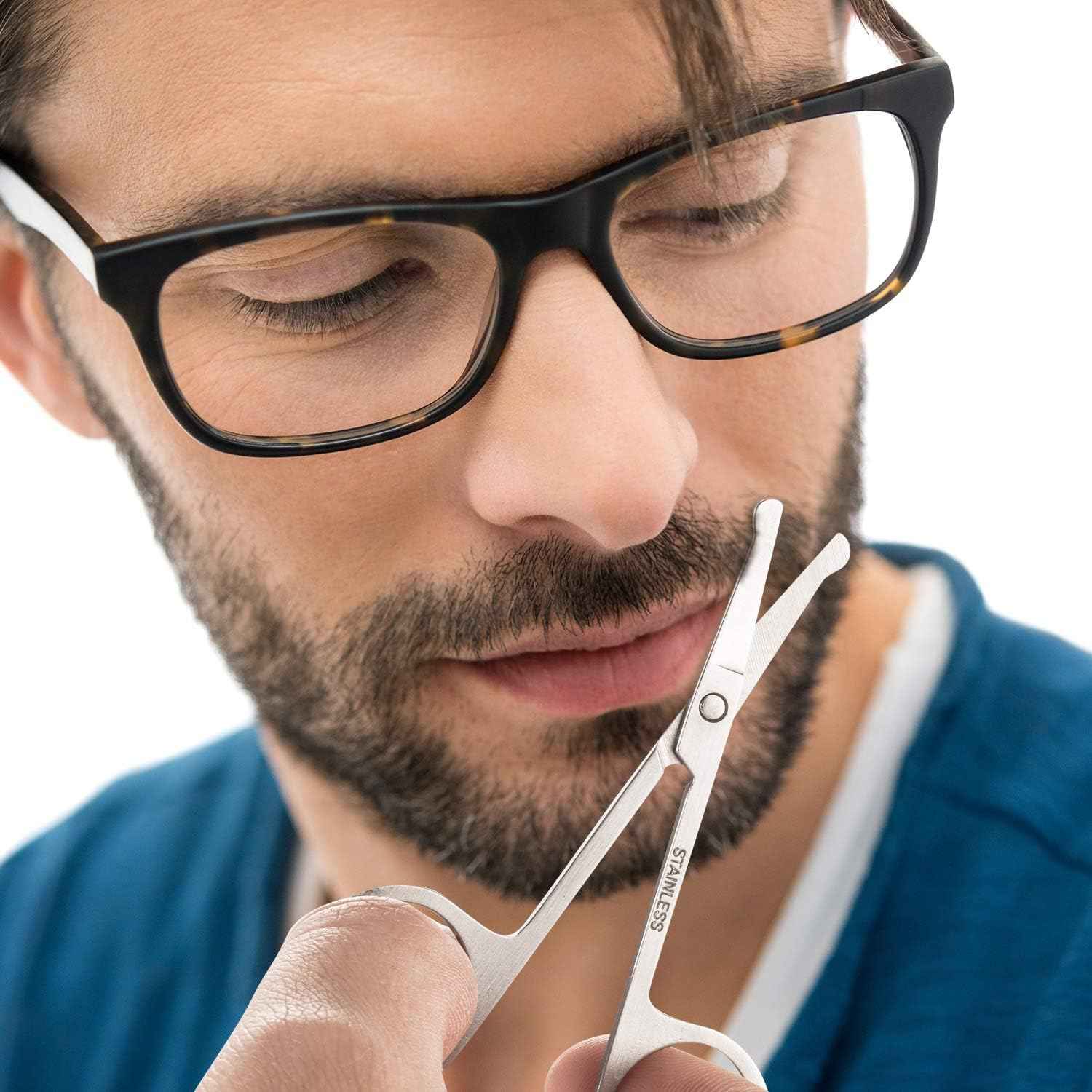 Natzerat 5-Piece Men's Safety Rounded Tip Small Scissors - Professional Stainless Steel Trimming Scissors for Mustache, Nose, Beard, Eyebrows, Eyelashes, and Ear Hair Cutting