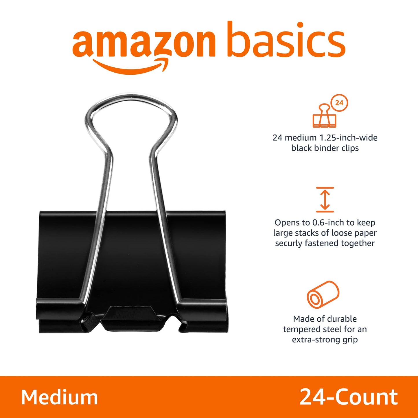 Amazon Basics Binder Paper Clips, Medium Clip (Small Box), 24 Count, 2 Pack of 12, Black