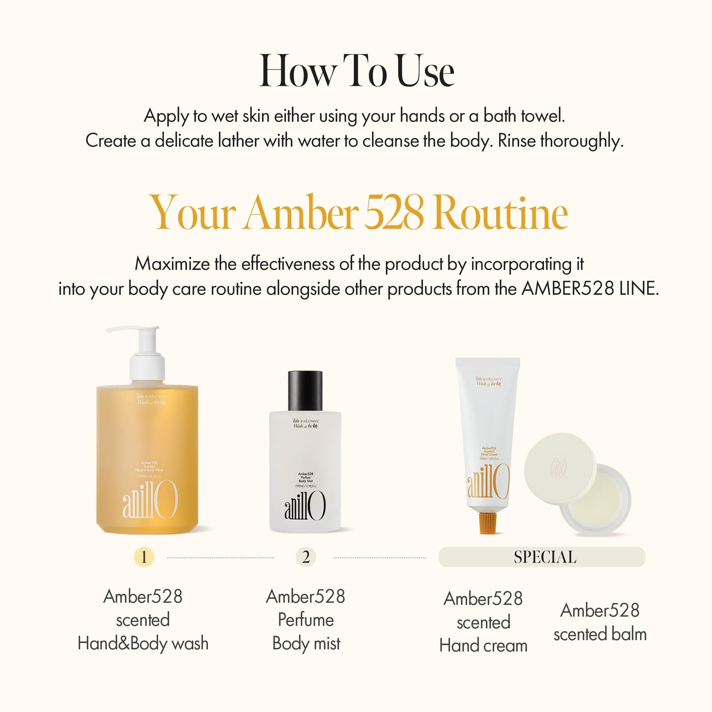 Amber528 Scented Hand & Body Wash, Vegan Body Cleanser with Hinoki Cypress Water, Yuzu Extract, Amino Acid for All Skin Types, pH Balancing, Amber Scent, Sulfate & Paraben Free (450ml / 15.22 fl. Oz)