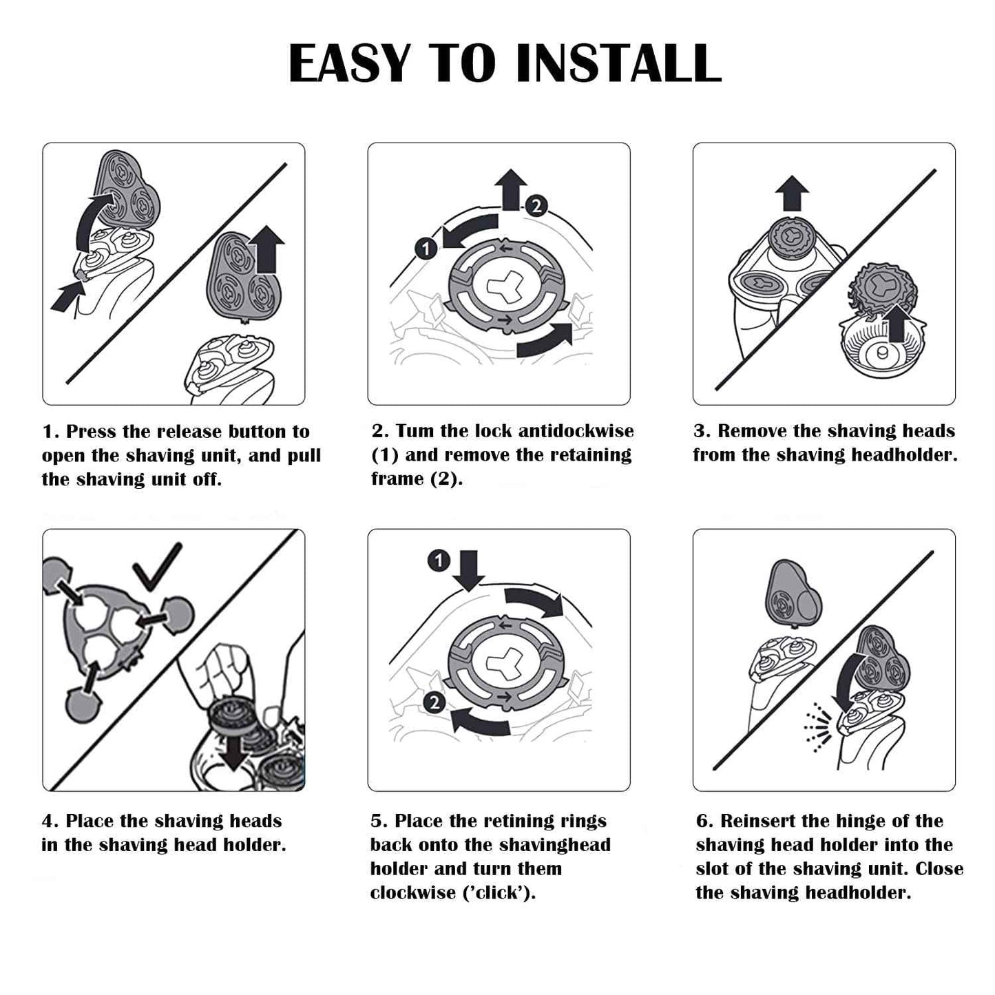 SH50/52 Replacement Heads Fit for Series 5000 Electric Shavers, Electric Shaver Heads Compatible with Series 5000 (S5xxx), ATXX (S5xxx), PTXX (PT8xx, PT7xx), 9-Pack