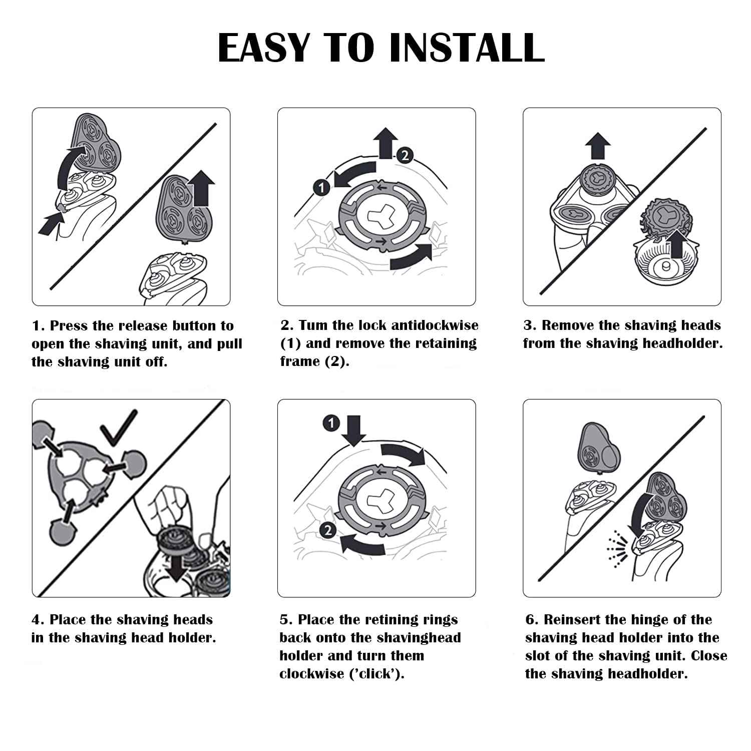 SH50/52 Replacement Heads Fit for Series 5000 Electric Shavers, Electric Shaver Heads Compatible with Series 5000 (S5xxx), ATXX (S5xxx), PTXX (PT8xx, PT7xx), 9-Pack
