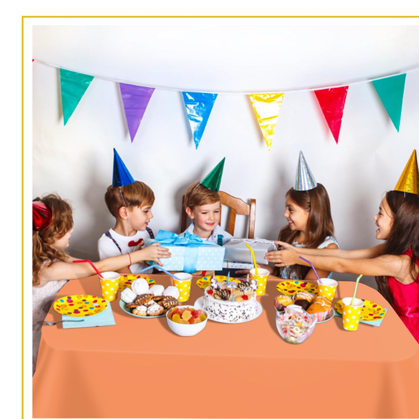 tujol Orange 6 Pack Plastic Table Cloth 54" x 108", Disposable Tablecloths Rectangle Table Cover, Plastic Table Cloths for Parties