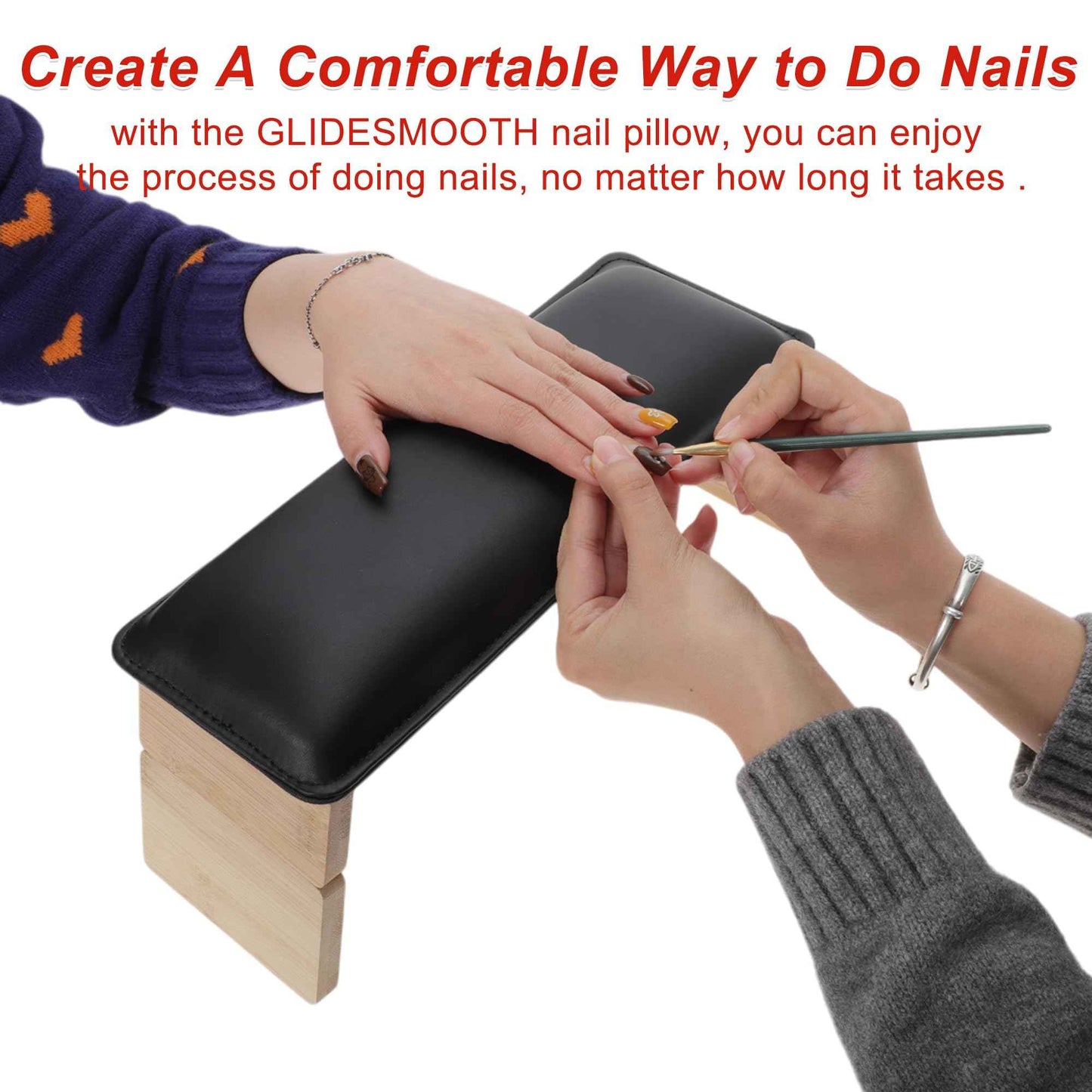 GLIDESMOOTH Arm Rest for Nails Tech, Comfortable Supportive Design Nail Arm Rest Cushion, Nail Arm Rest, Non-Slip Manicure Hand Rest Stand, Black, 1 Set