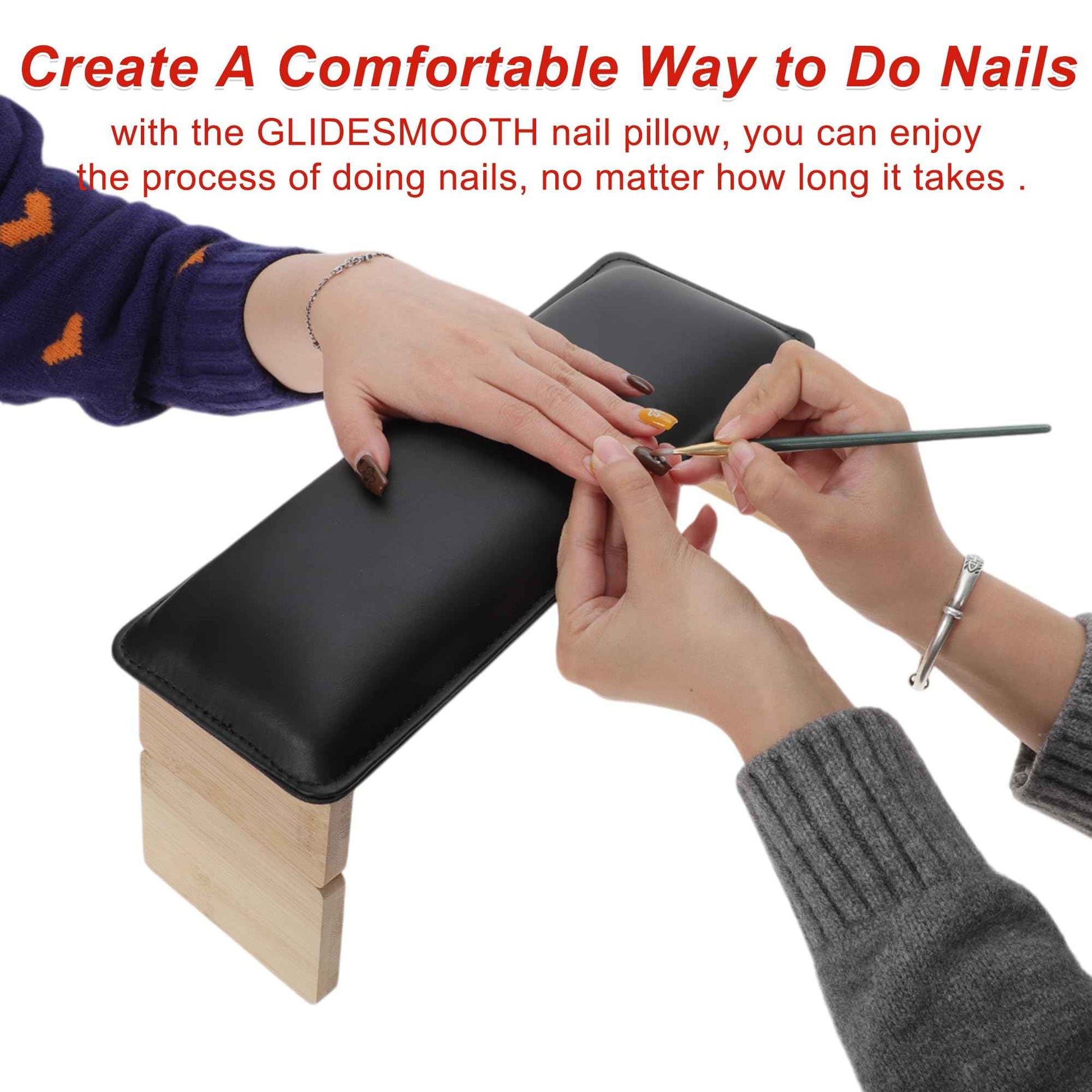 GLIDESMOOTH Arm Rest for Nails Tech, Comfortable Supportive Design Nail Arm Rest Cushion, Nail Arm Rest, Non-Slip Manicure Hand Rest Stand, Black, 1 Set