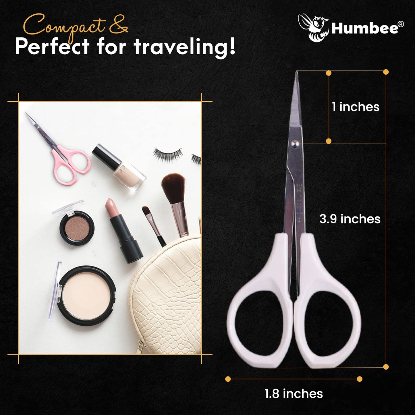 Humbee Hair Trimming Scissors Set, Grooming Scissors for Facial Hair, Nose Hair, Mustache, and Beard Grooming, Stainless Steel Eyebrow Scissors