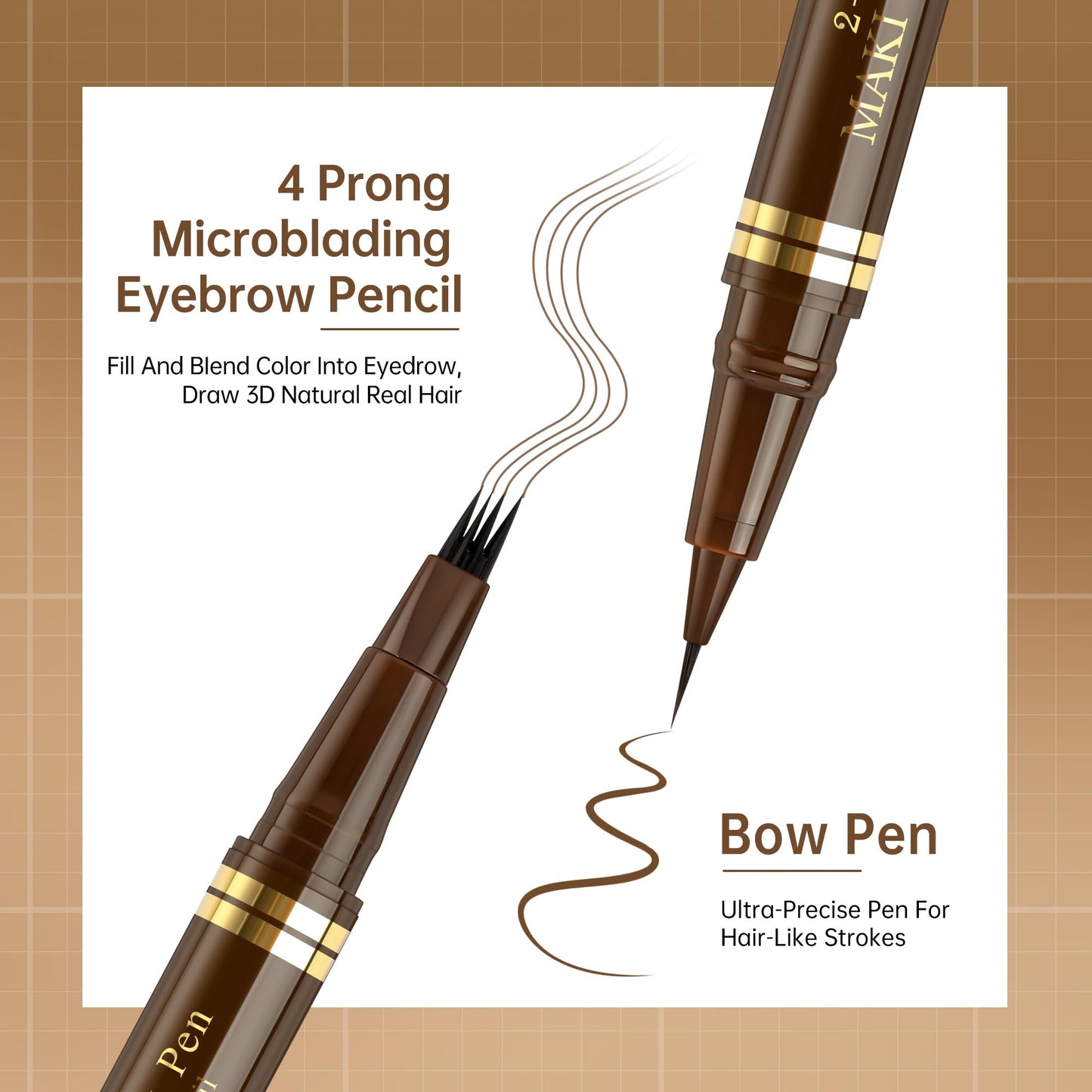 MAKI YIKA Microblading Eyebrow Pencil, Waterproof Eyebrow Pen with 4 Tip Brow Pen and Precise Brow Pencil to Create Natural Hair-Like Brows with Dual-ended Eyebrow Brush (A-Dark Brown)