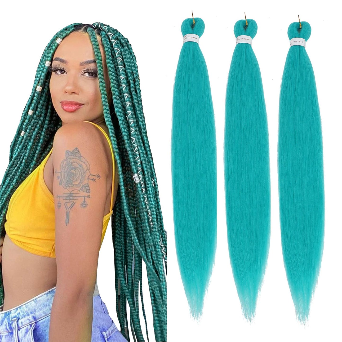 Braiding Hair Pre Stretched 26 Inch Green Braiding Hair Extensions for Braids 3Packs Long Braids Crochet Hair for Braiding Green EZ Braids Hot Water Setting Braiding Hair(70℃/80℃)