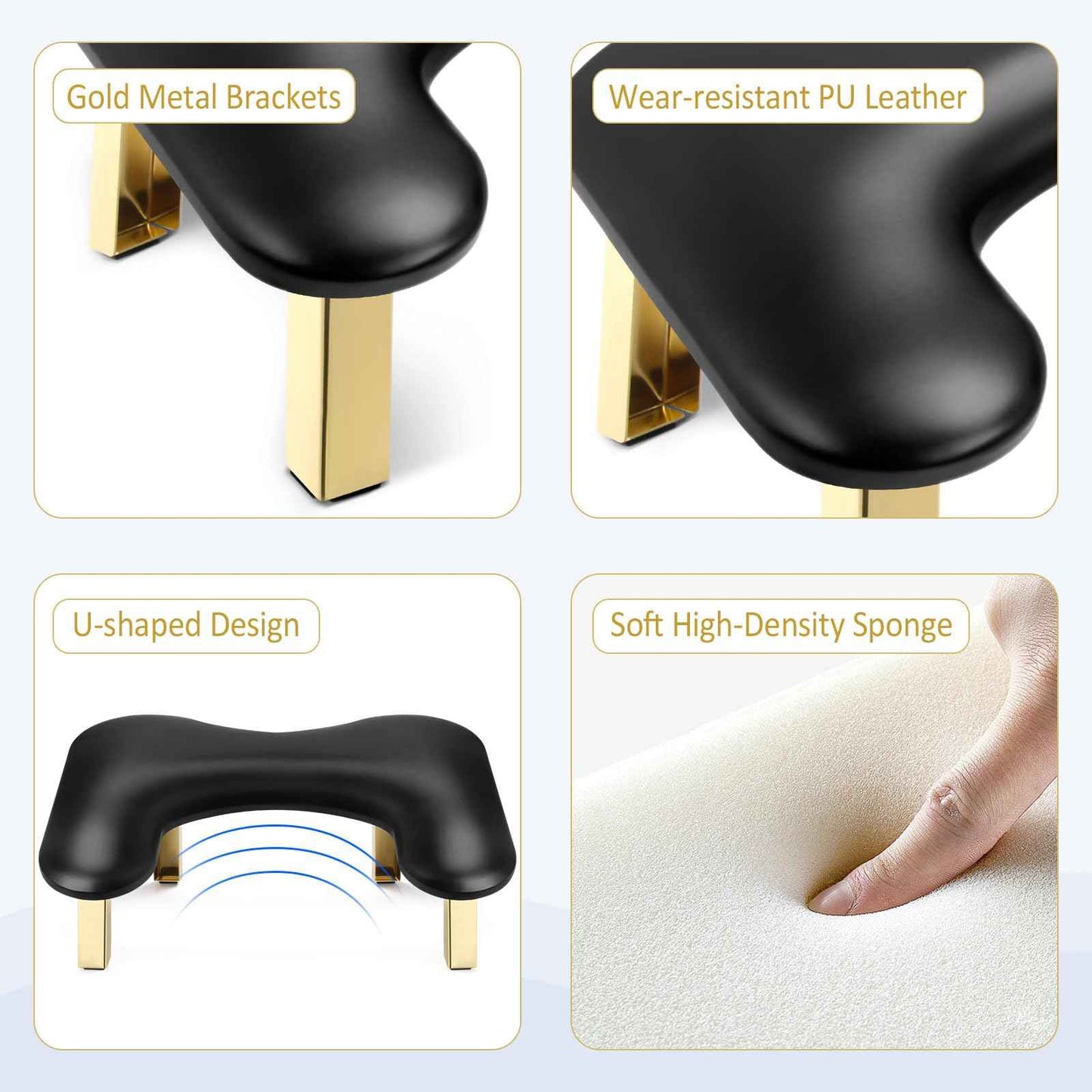 Nail Arm Rest, Arm Rest for Nails Tech, Foldable Nail Tech Client Arm Rest, PU Leather Nail Hand Rest, U Shape Manicure Hand Rests for Foot Hand Rest, Black