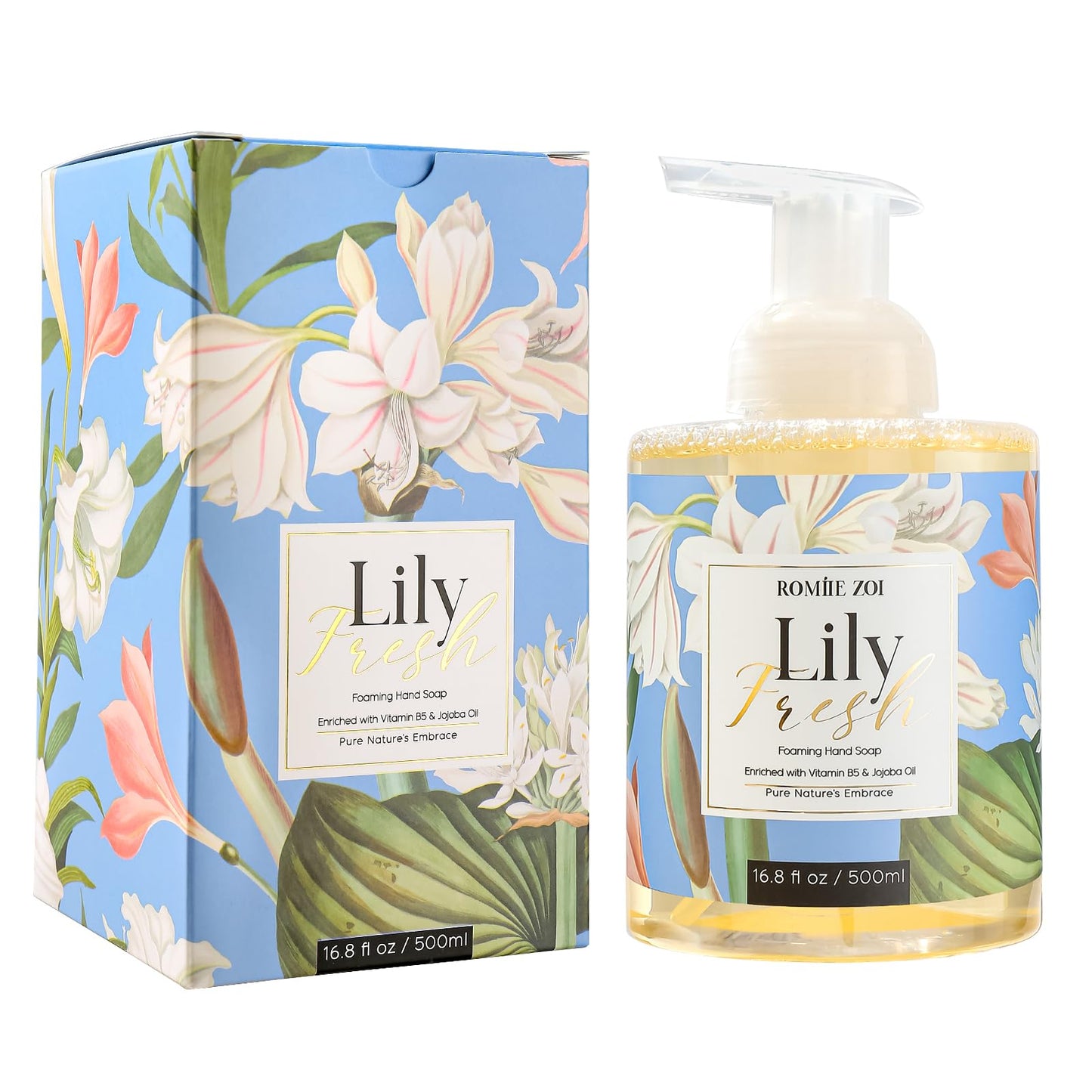 ROMIIE ZOI Foaming Hand Soap with Gift Box- Lily Fresh - Biodegradable Formula Moisture & Revitalize - 500ml/ 16.8oz