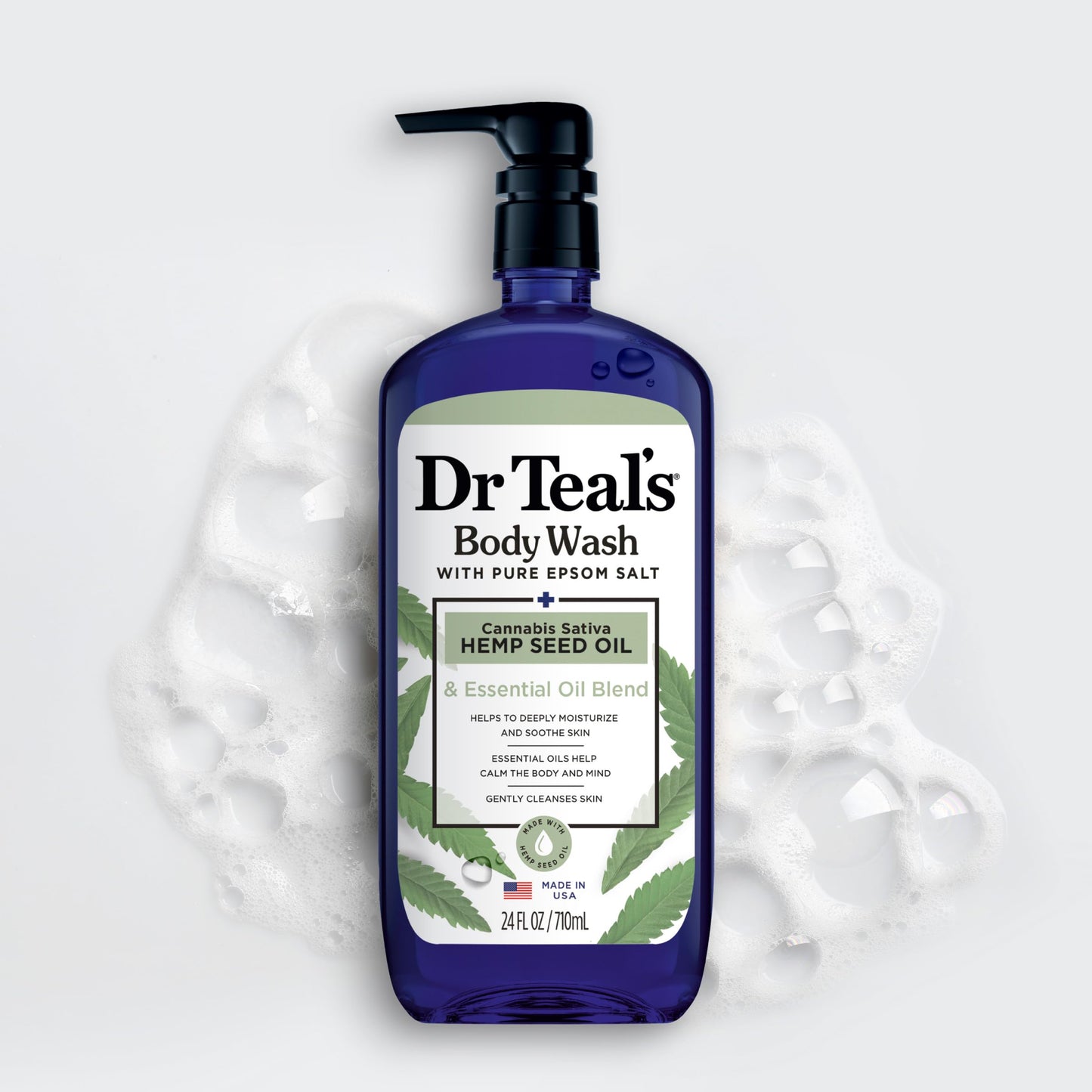 Dr Teal's Body Wash with Pure Epsom Salt, Cannabis Sativa Hemp Seed Oil, 24 fl oz (Pack of 2) (Packaging May Vary)