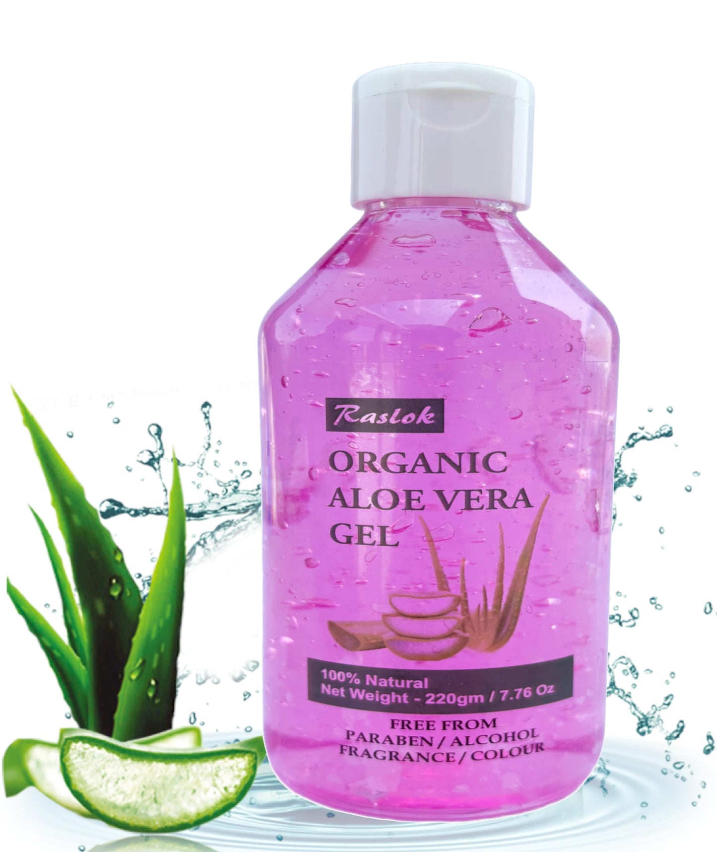 Raslok Aloe Vera Gel | 100% Pure Natural Organic Aloe Gel | For Moisturizing Face Skin & Hair Care (Rose, 7.76 oz)