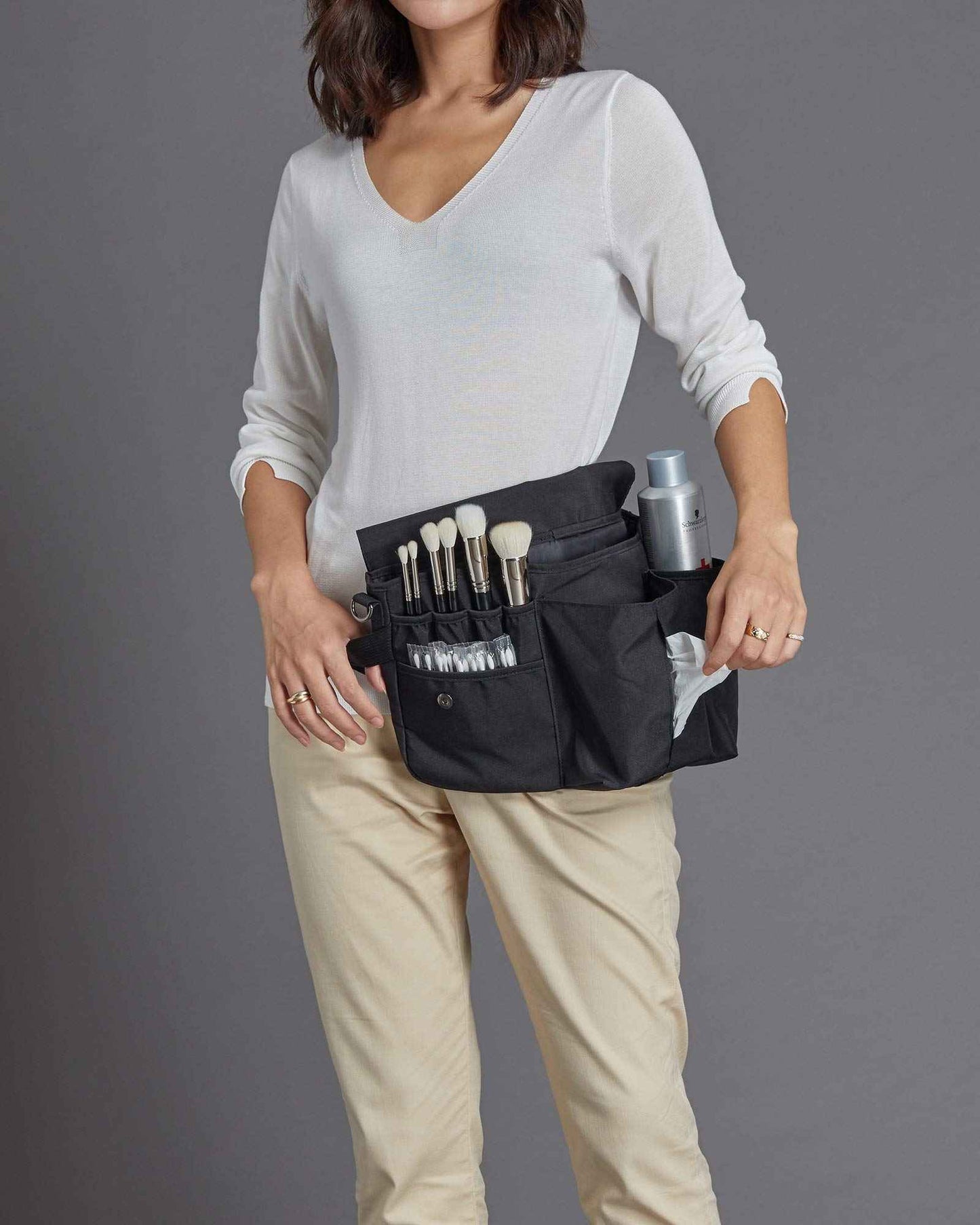 Rownyeon Professional Cosmetic Makeup Brush Bag Case Portable Cosmetic Brush Holder Organizer with Artist Adjustable Belt Strap(Brushes Not Included)