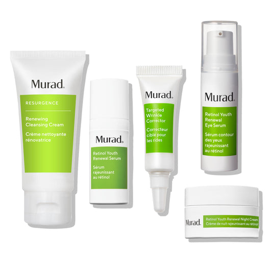 Murad 30-Day Resurgence Kit - 5-Piece Set Trial Size $123 Value - Renewing Cleansing Cream 2 OZ, Retinol Eye Serum .17 OZ, Wrinkle Corrector .11 OZ, Retinol Night Cream .5 OZ, & Retinol Serum .33 OZ