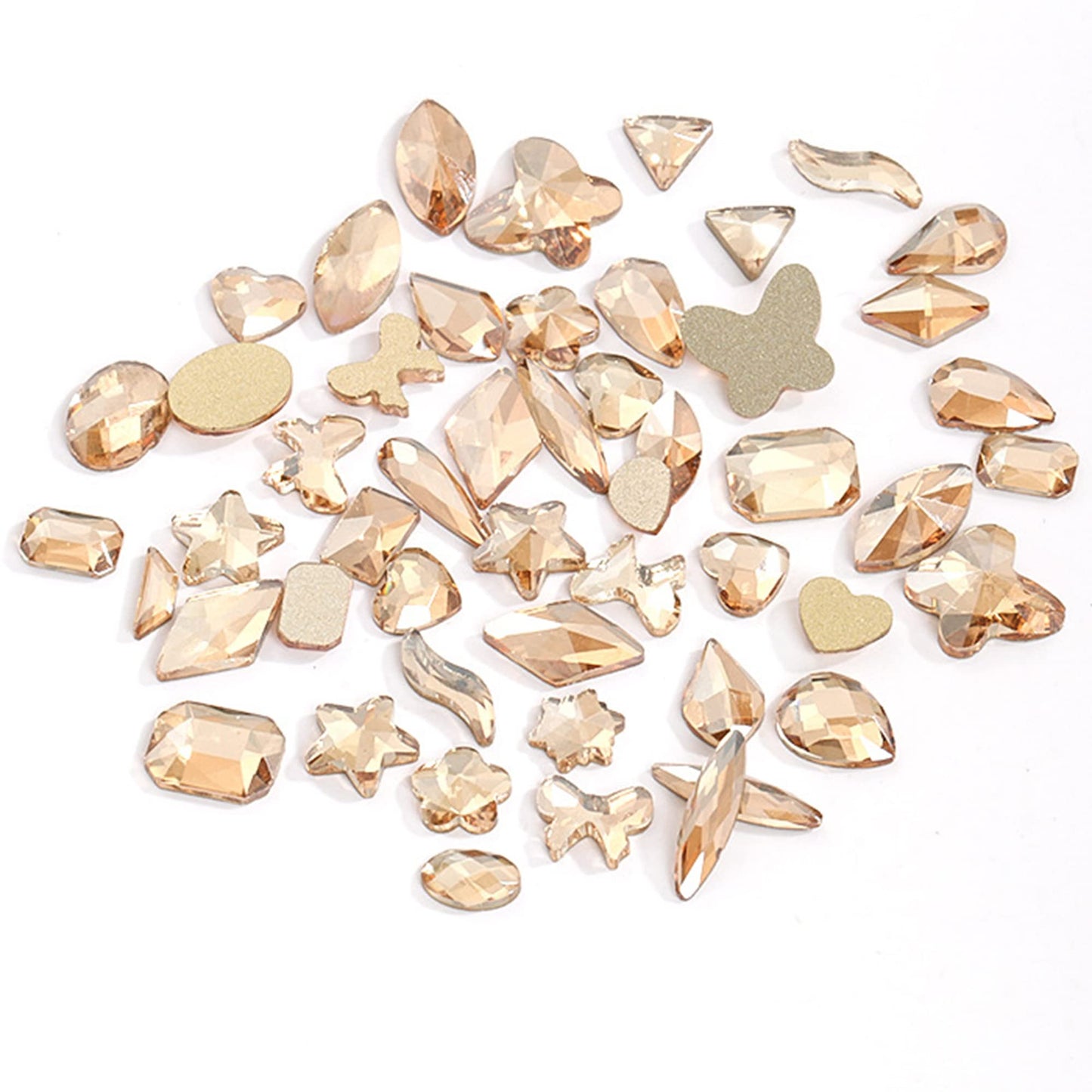 NAISKA 810Pcs Champagne Gold Crystal Nail Arts Rhinestones Round Beads Flatback Glass Gems Stones Multi Shapes Sizes Rhinestones Nail Crystals for Nail DIY Crafts