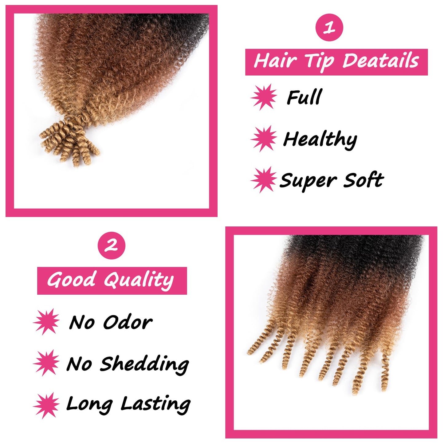 24 Inch Springy Afro Twist Hair 3 Packs 1B/30/27 Pre-Separated Marley Twist Braiding Hair Suitable for Damaged Kinky Afro Twist Hair chromatism Synthetic Wrapping Hair for Soft Locs Hair Extensions