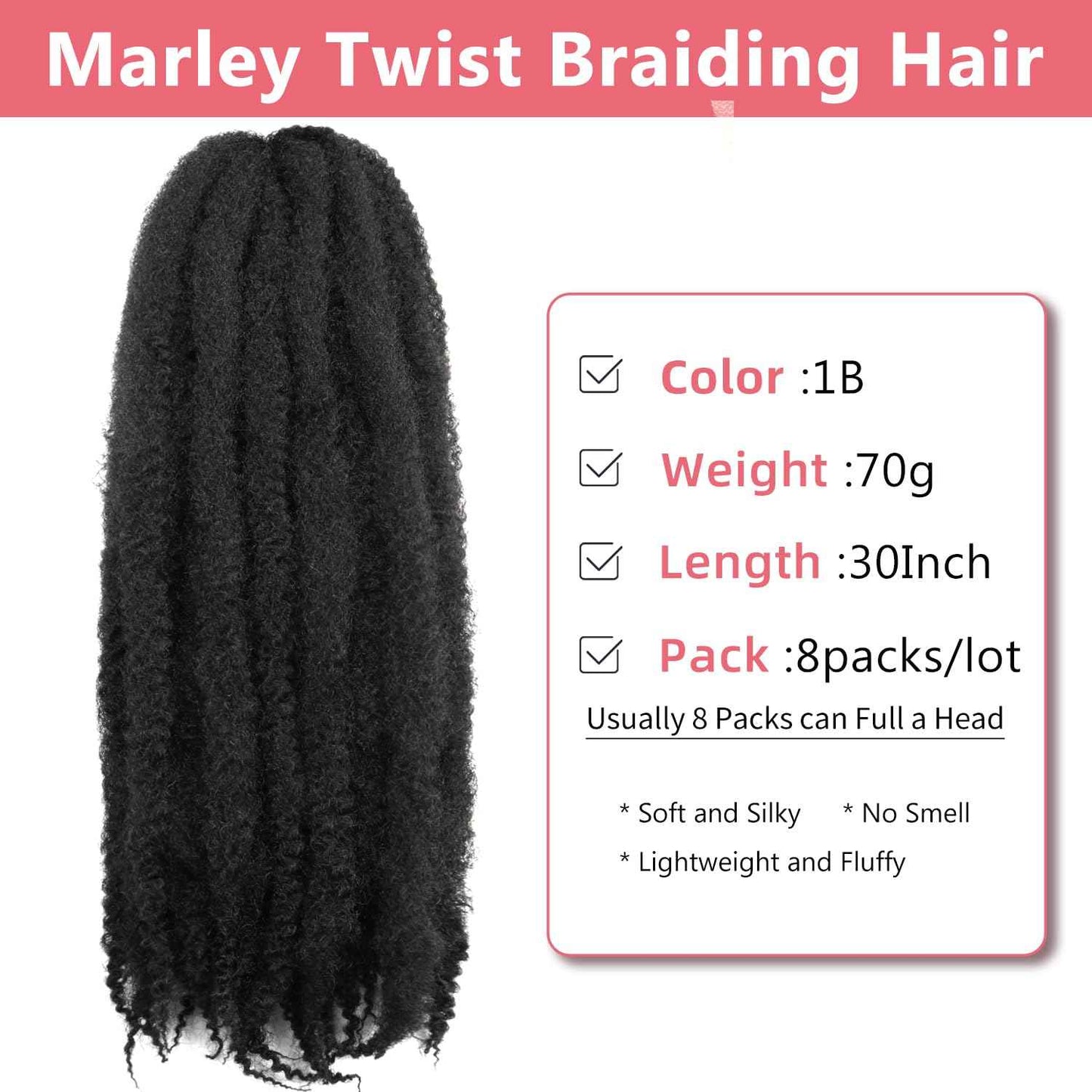 Marley Twist Braiding Hair-30Inch 8packs Cuban Twist Hair Soft Marley Hair for Black Women (1B, 30 Inch (Pack of 8))