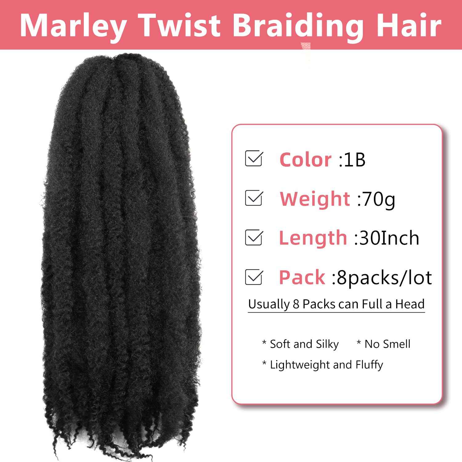 Marley Twist Braiding Hair-30Inch 8packs Cuban Twist Hair Soft Marley Hair for Black Women (1B, 30 Inch (Pack of 8))
